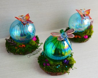 Garden Desk Accessory // Glass Ornament Sculpture Art Object Zen Cubicle Home Office Decor Butterfly Dragonfly Floral Knick Knack Gift Her