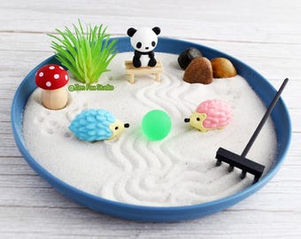 Hedgehog Mini Desktop Zen Garden // Woodland Desk Accessory Office Decor DIY Kit Fidget Toy Just Because Gift for Girl Panda Park Dorm Room
