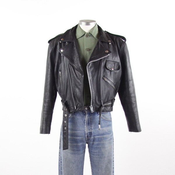 Classic Leather Men's Motorcycle Punk Rock Jacket Vintage Size Large