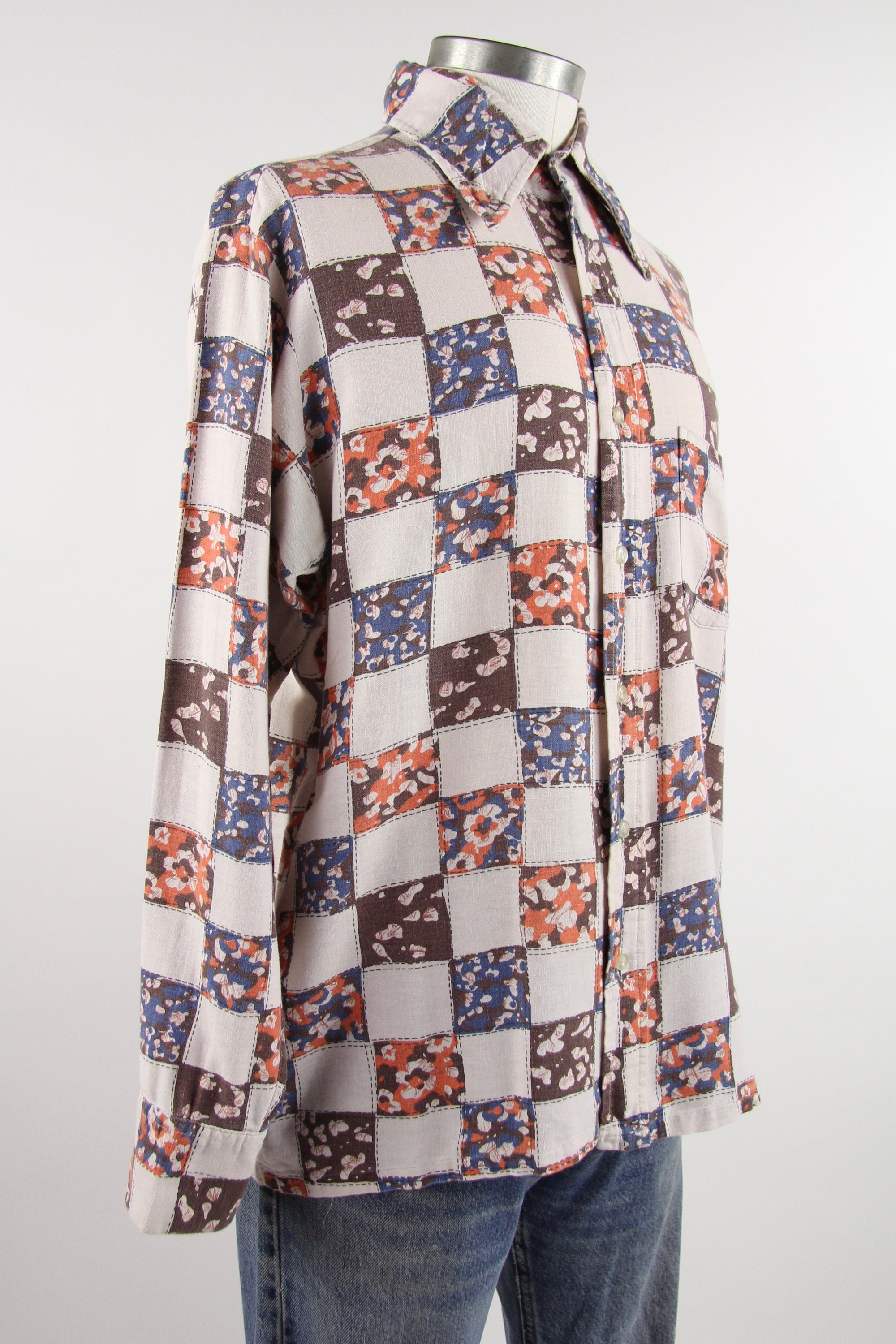 Psychedelic 60's Shirt Patchwork Pattern Men's Vintage Button Up Shirt