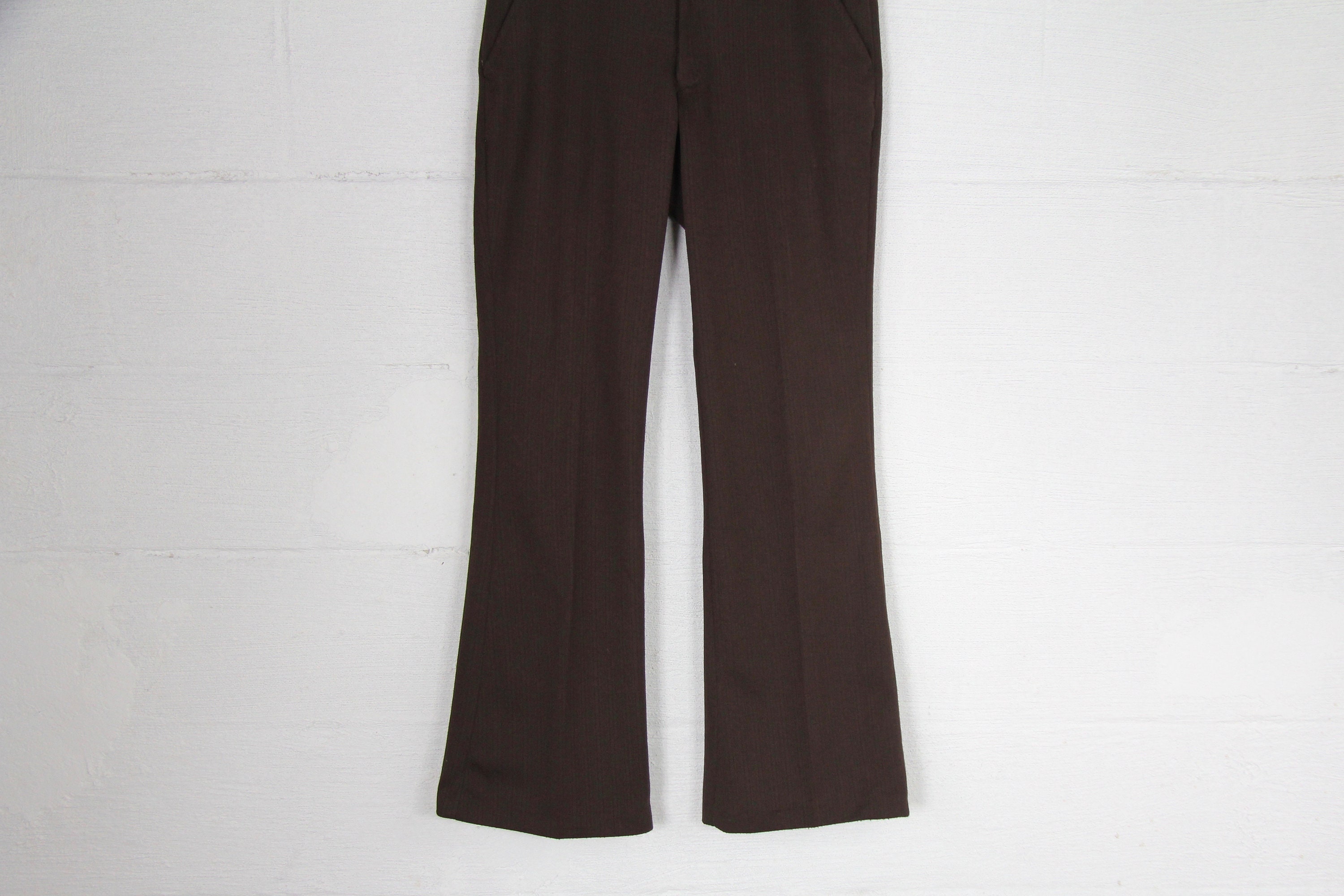 Men's Dark Brown 70's Boot Cut Dress Pants Pinstriped Double Knit