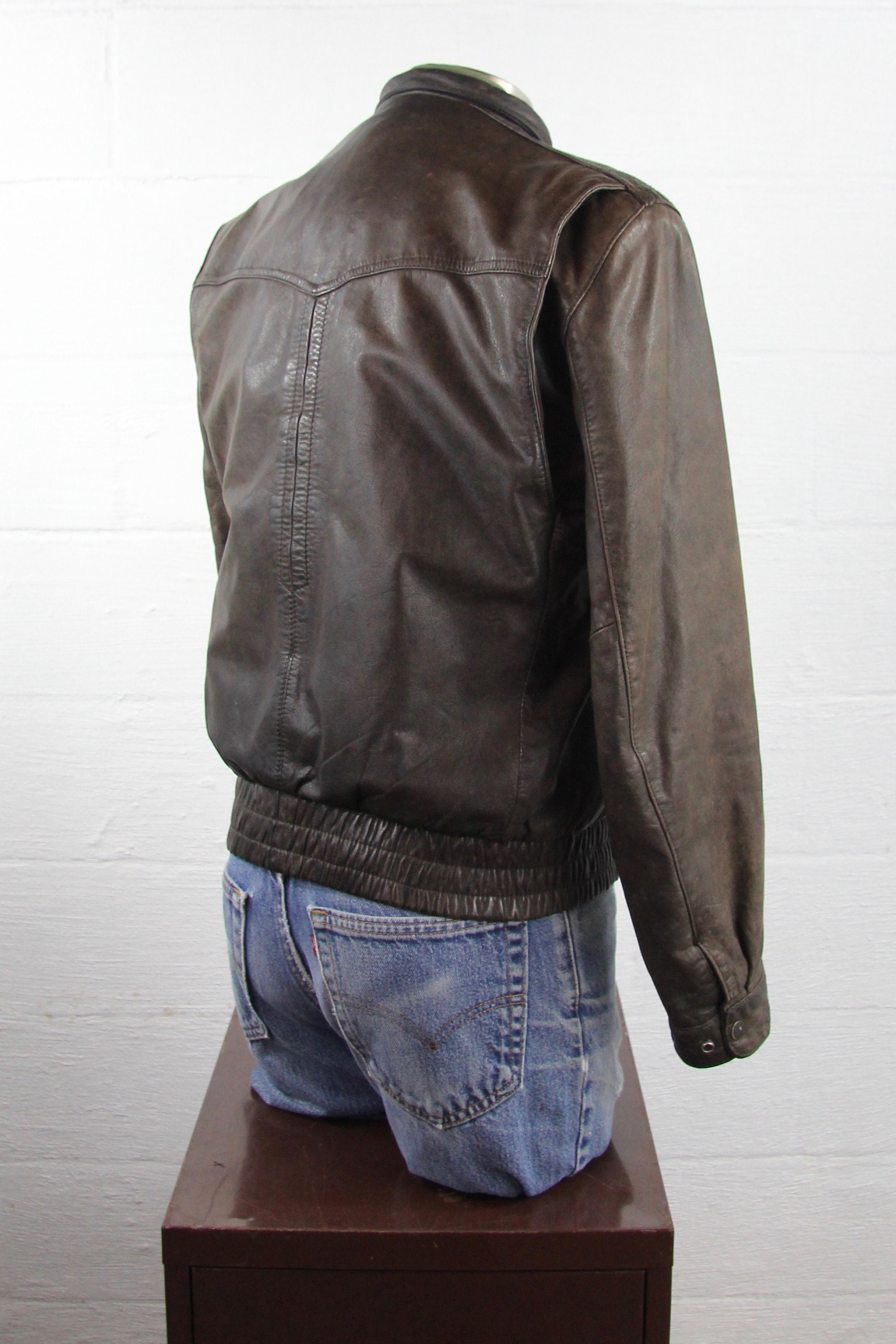 Brown Leather Bomber Jacket with Lining Vintage Size Medium