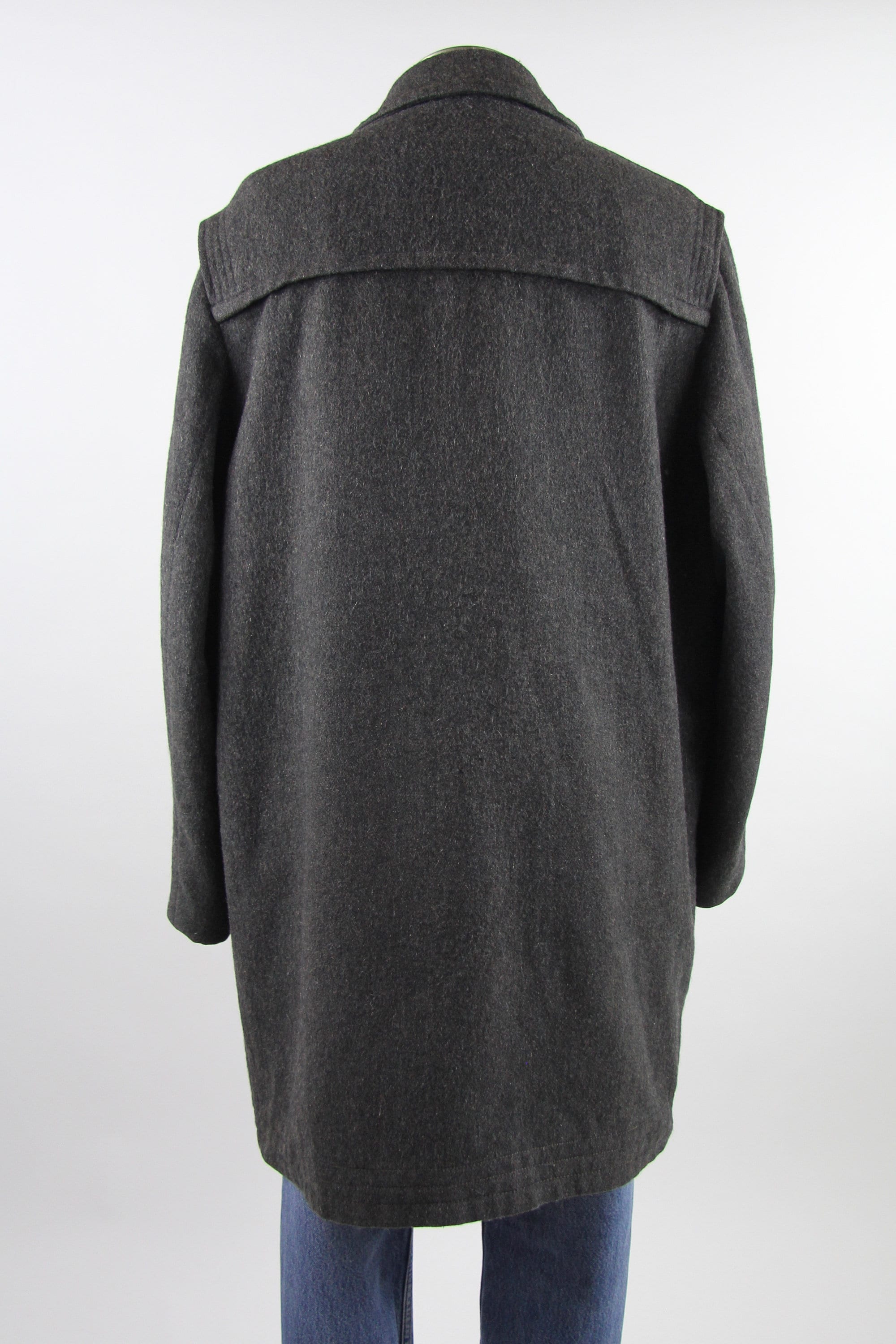 Men's Grey Peacoat Wool Heavy Winter Coat by Loden Vintage Size Large 42R Made in Germany