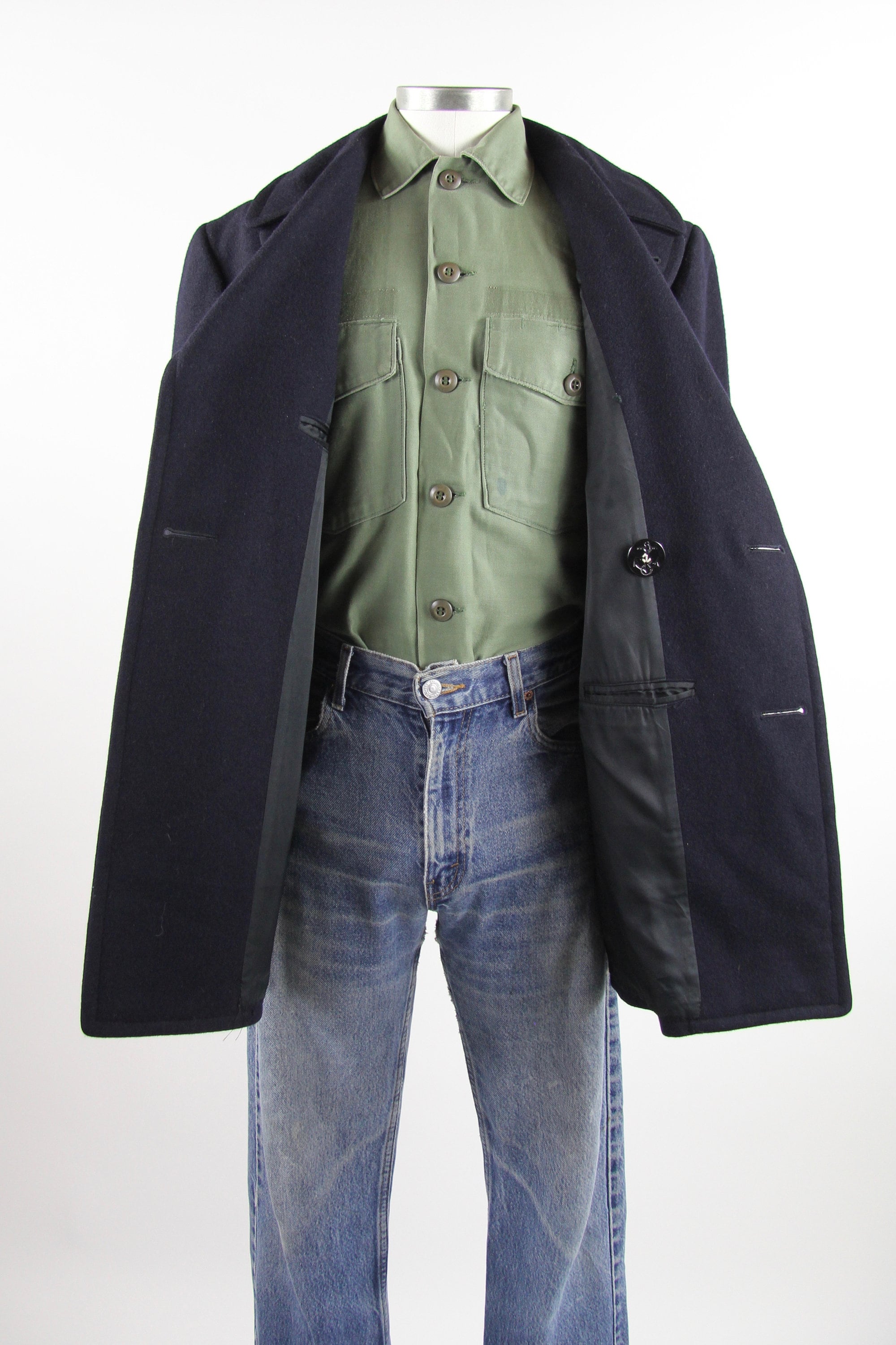 US Navy Peacoat Blue Military Winter Jacket Sailor Coat with Gold