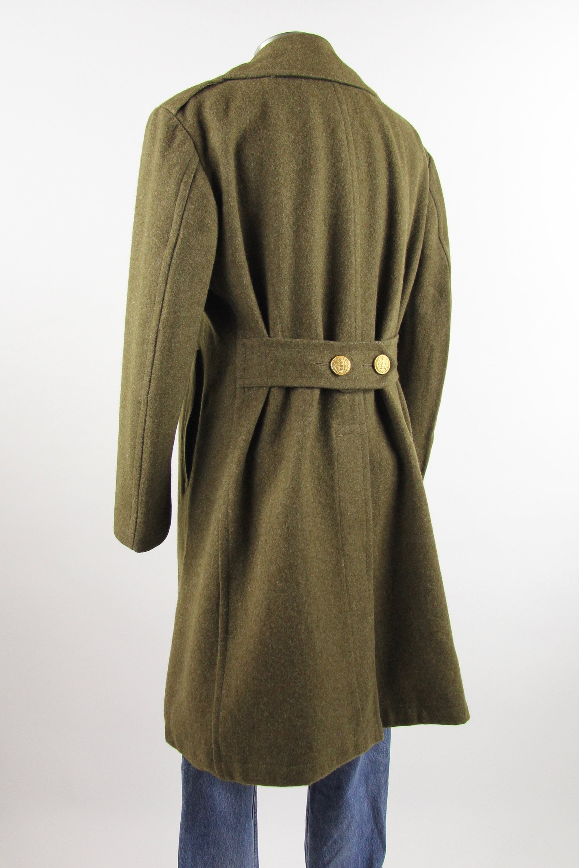 WWII Men's Military Coat Wool Gold Button Olive Green Trench Winter