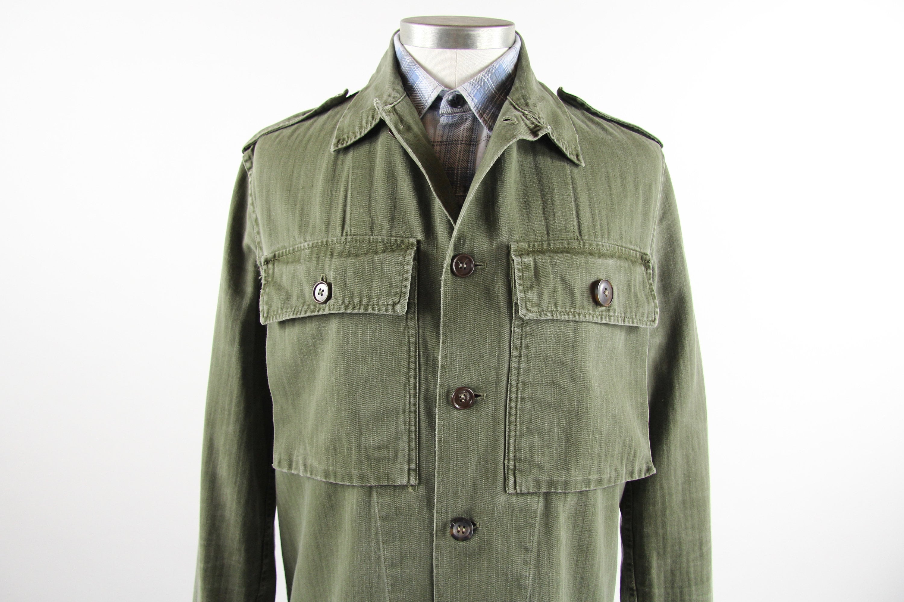 Green Military Shirt Men's Button Down Long Sleeve Olive Green Fatigue