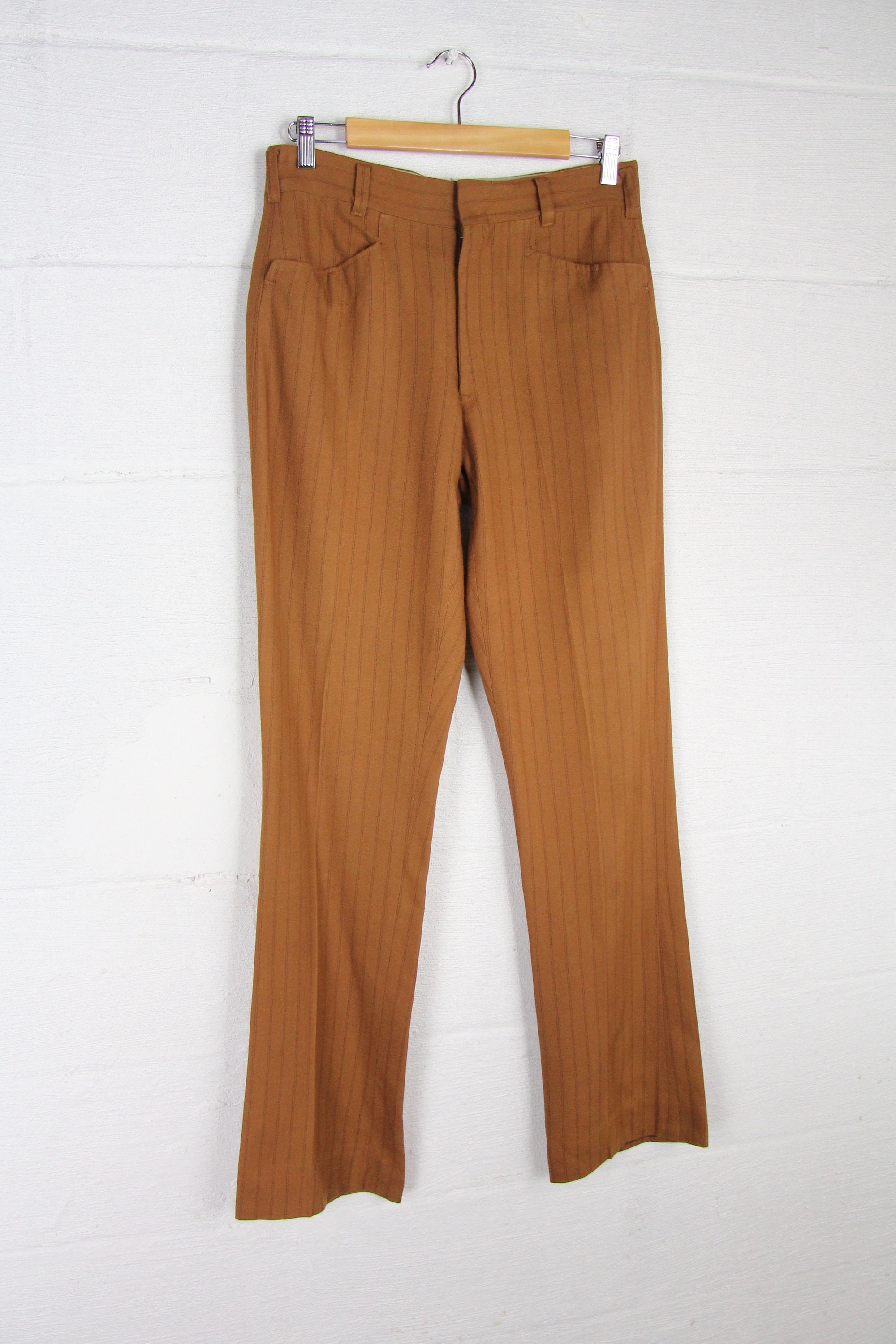 Vintage Men's Vertical Striped Brown 60s Boot Cut Pants Handmade Jeans ...