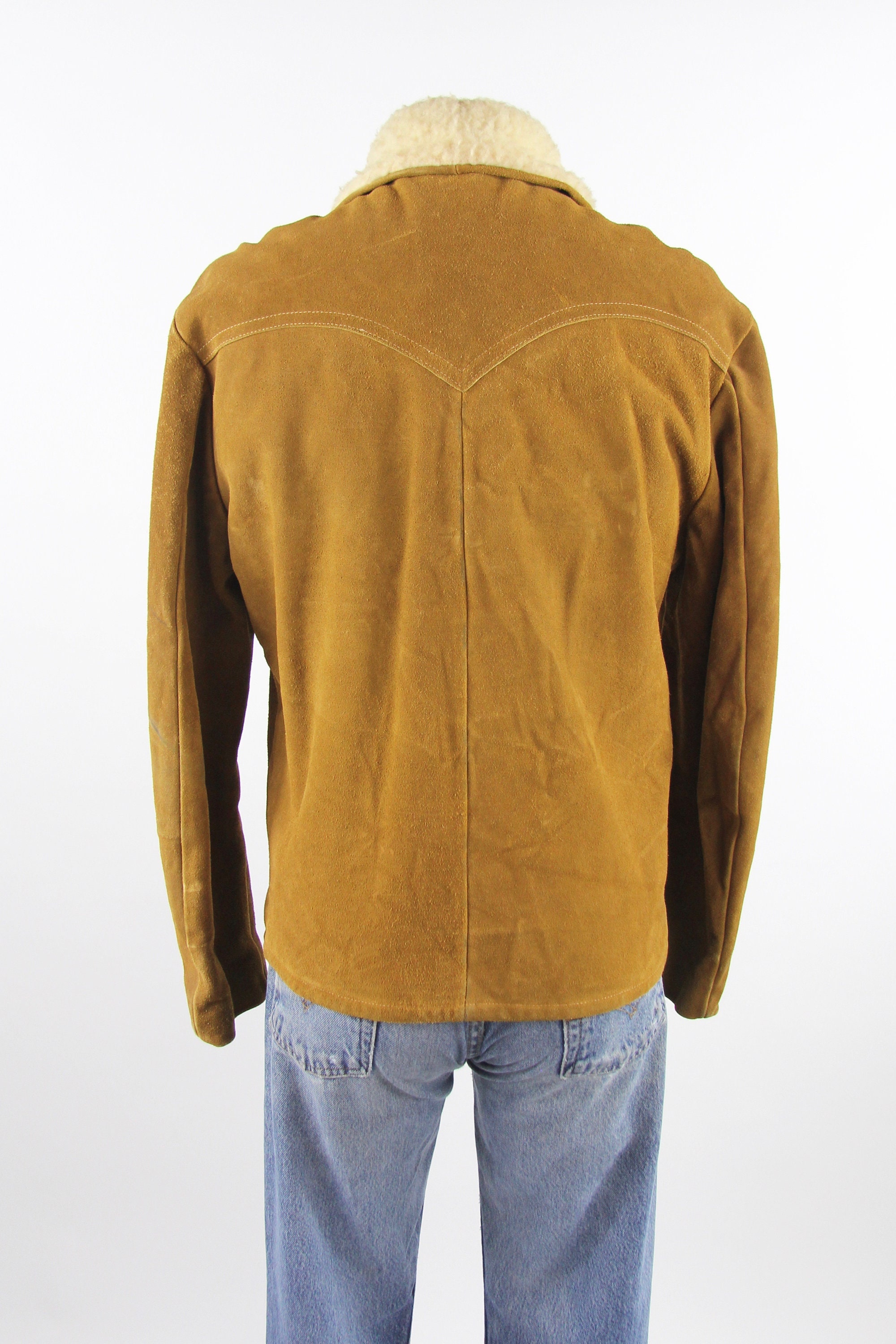 60's Suede Leather Jacket Jo-O-Kay Sherpa Lined Snap Button Men's Brown ...