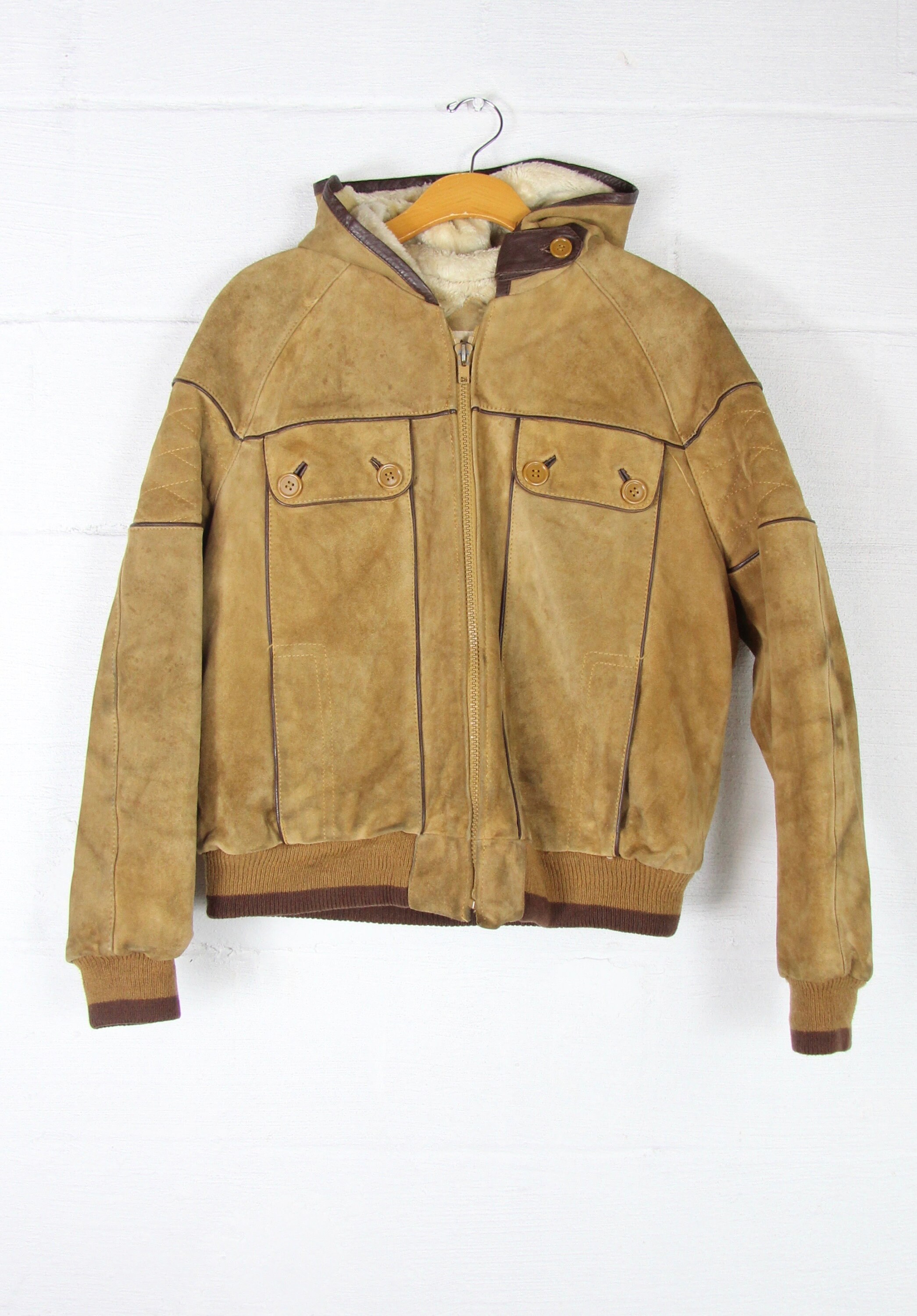 brown leather zip up jacket