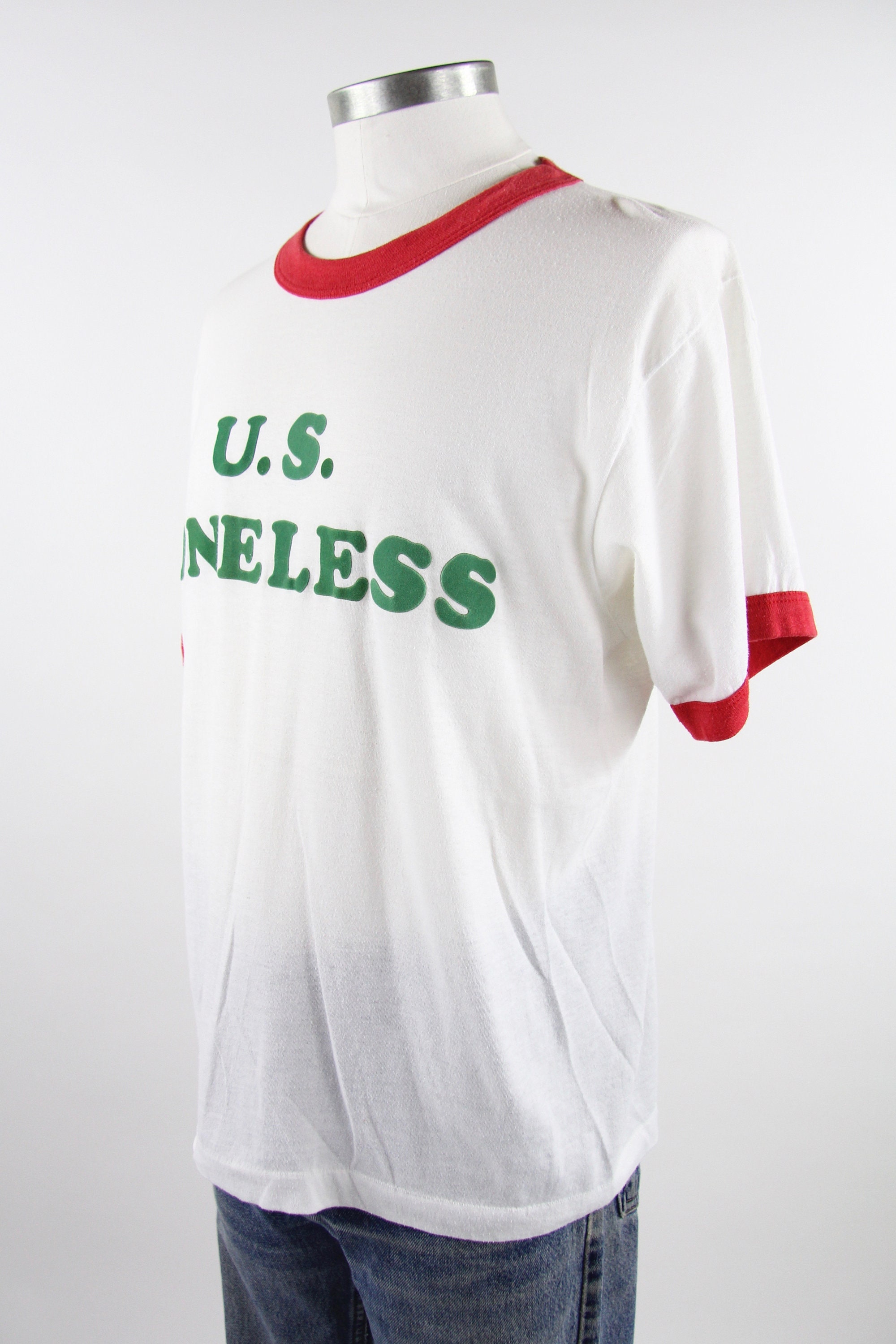 Vintage 70's Ringer TShirt U.S. Boneless Felt Iron On Tee Shirt Men's