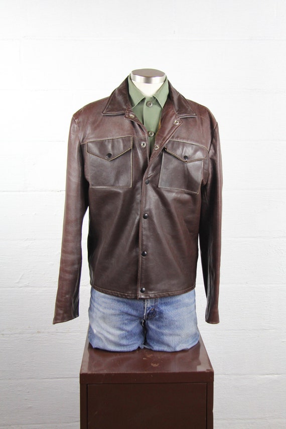 Brown Leather Mod Hippie Jacket Men's Vintage Medi
