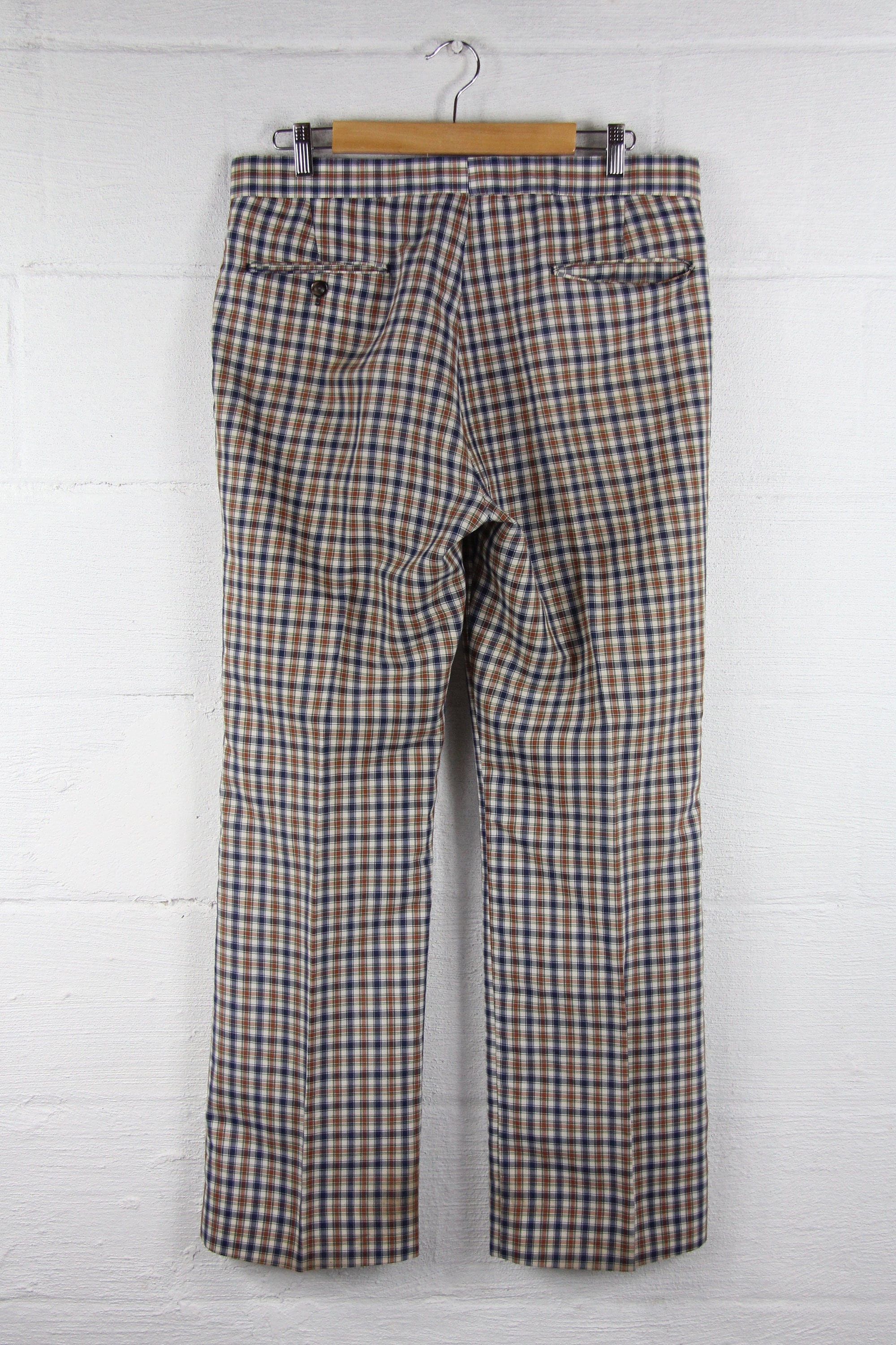 70's Men's Golf Pants Plaid Divoys Blue Brown Green Cream Slacks Size 35