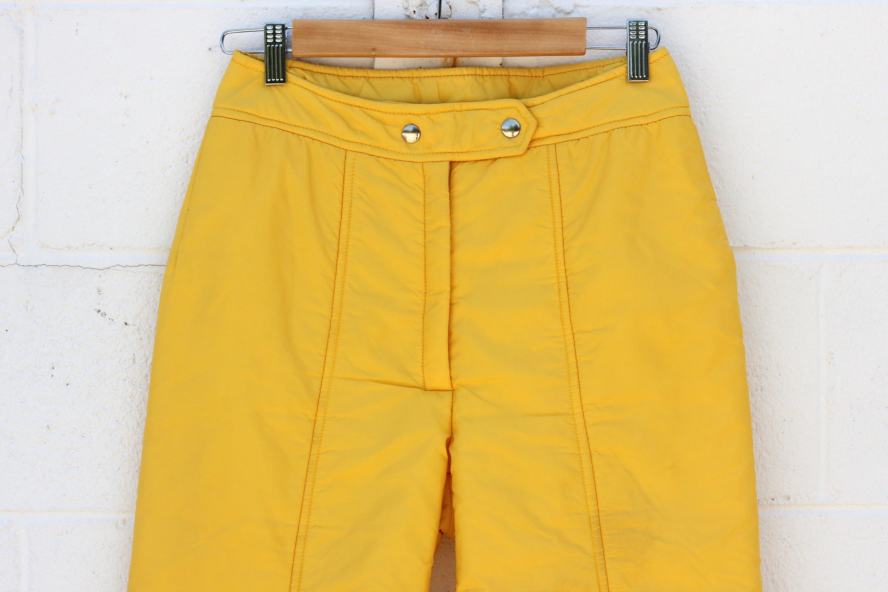 70s Bright Yellow High Waisted Bell Bottom Ski Pants Snow Pants 28x29