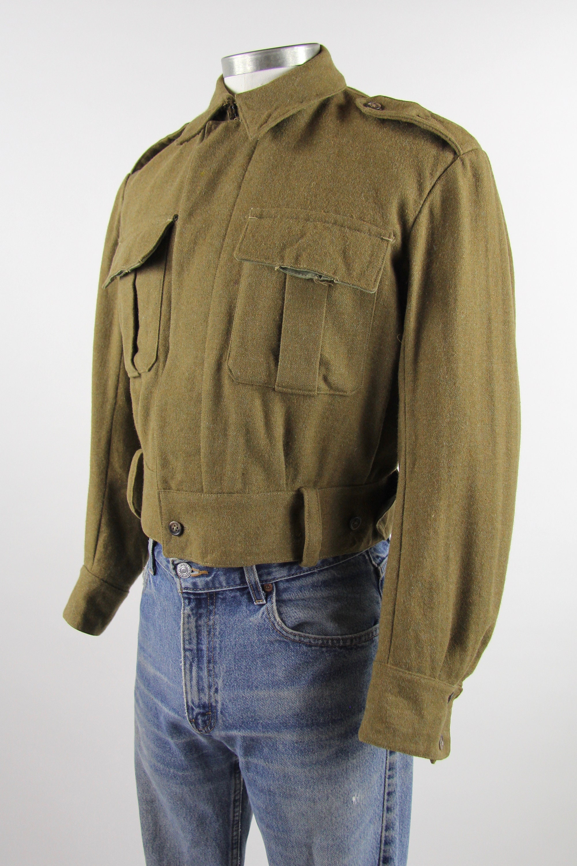 World War II 1940's Jacket Men's Olive Green Army Military Coat Vintage