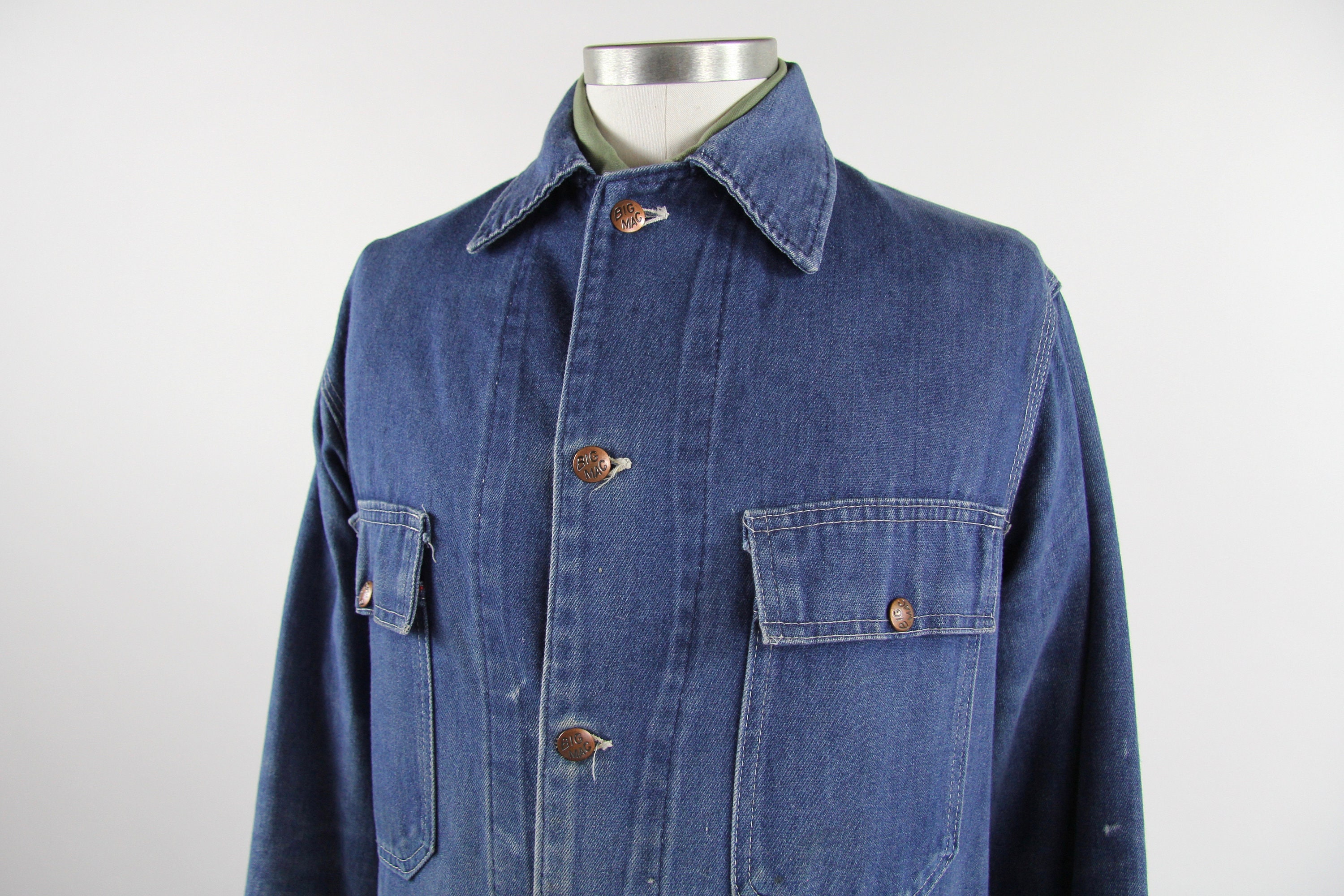 Denim Chore Coat Men's JC Penney Big Mac Vintage Jean Jacket Size Large L