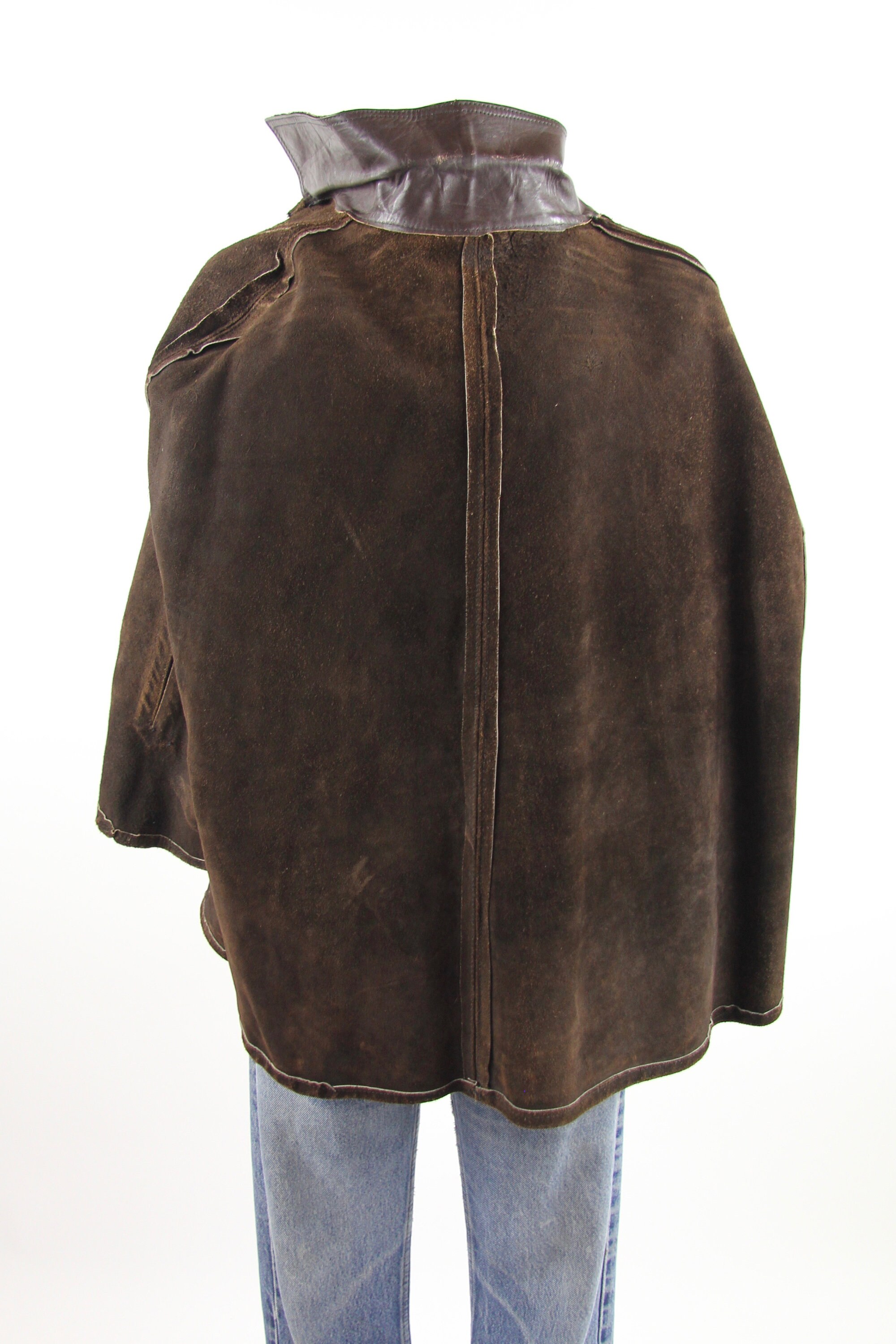 60's Suede Leather Brown Vintage Cape Poncho Vintage One Size