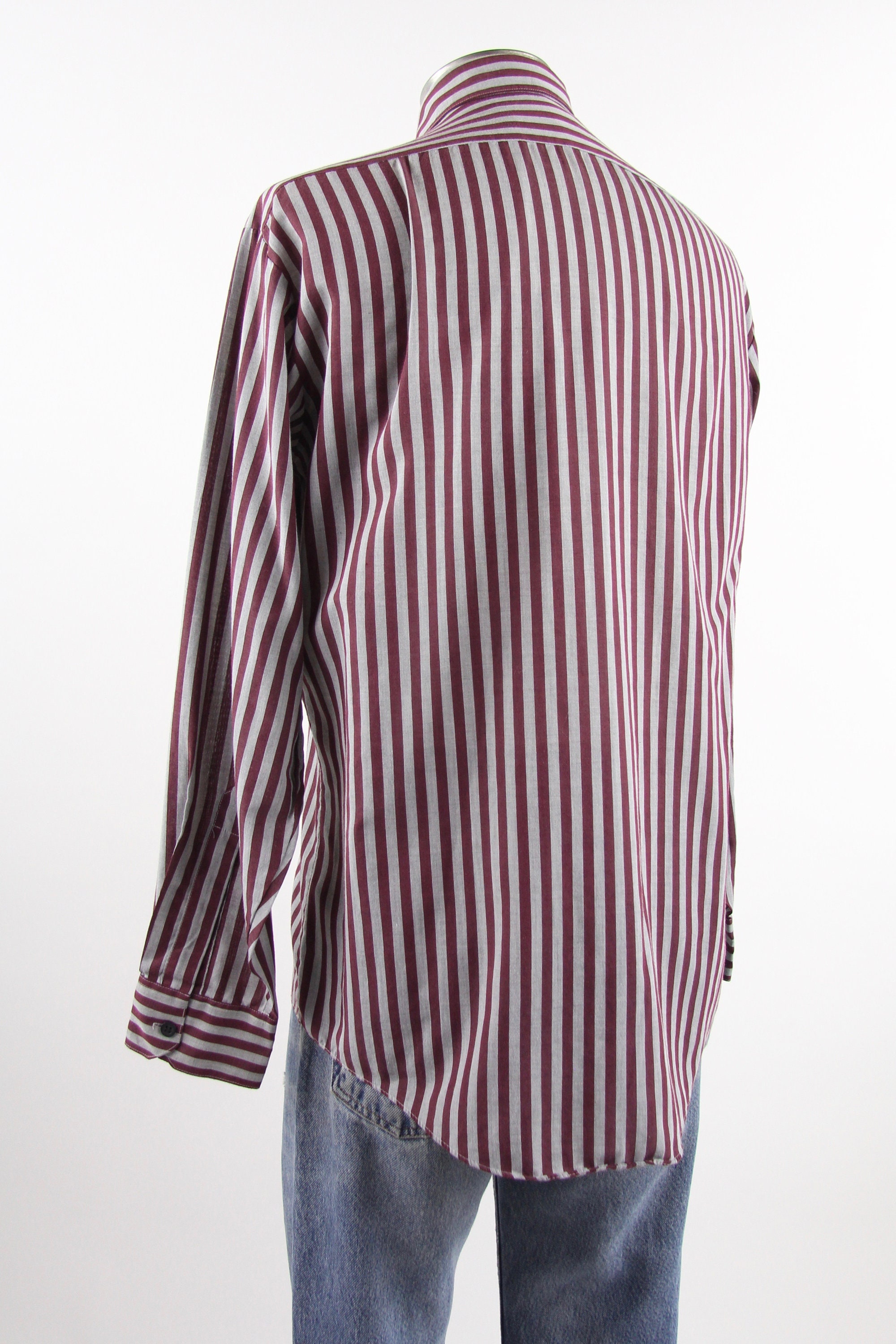 Maroon Striped Shirt Men's Vintage Button Down Dress Shirt Size Medium