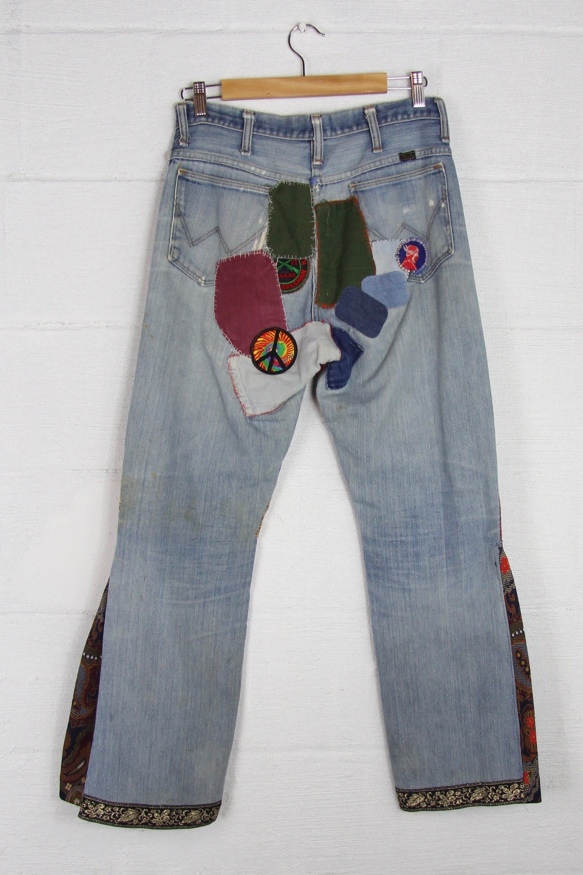 Vintage 70's Patched Wrangler Psychedelic Hippie Jeans Bell Bottoms