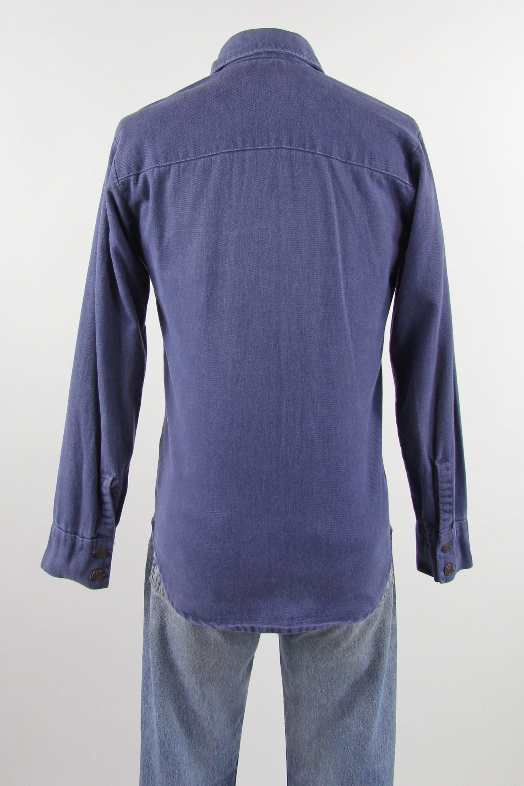 60's Work Shirt Button Down Men's Vintage Cotton Denim Shirt Size Medium
