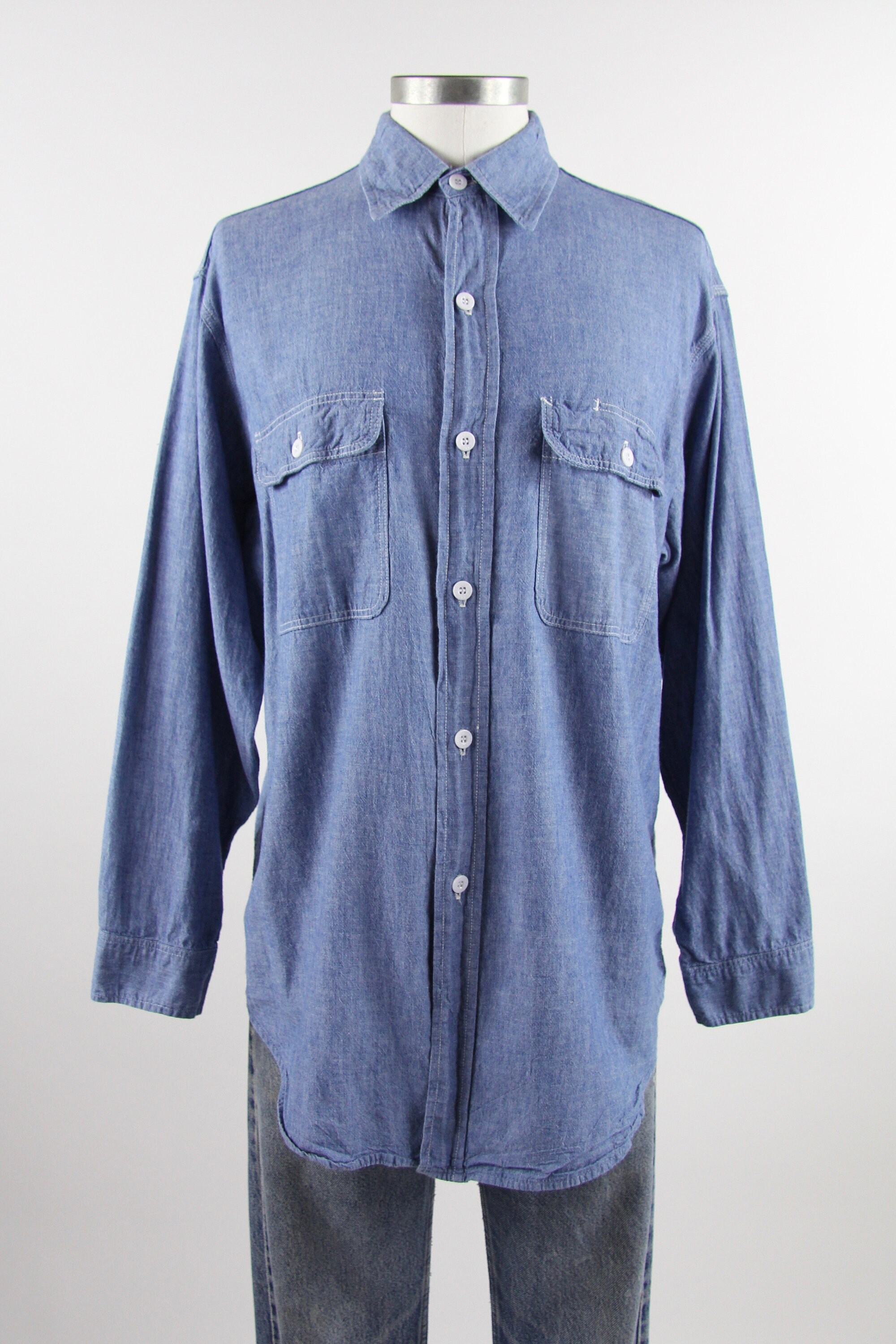 Chambray Men's Shirt JC Penny Big Mac Cotton Button Down Shirt Vintage ...