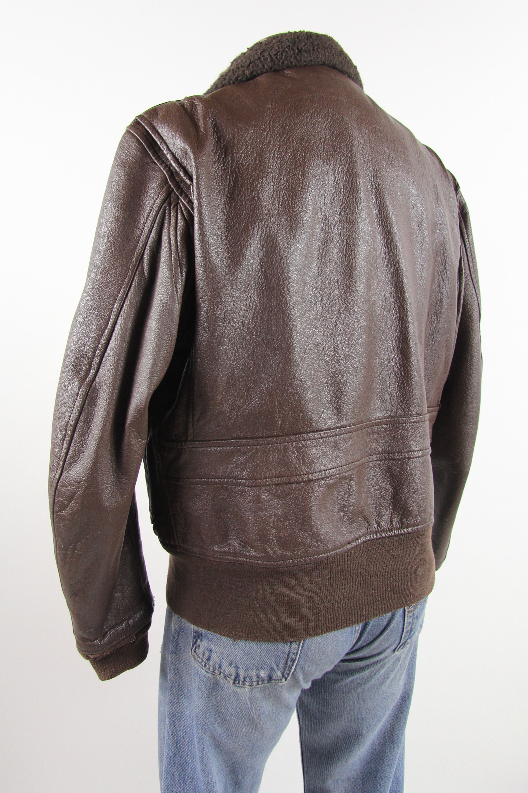 Brown Bomber Jacket Men's USN Leather Jacket Vintage Size Medium Large
