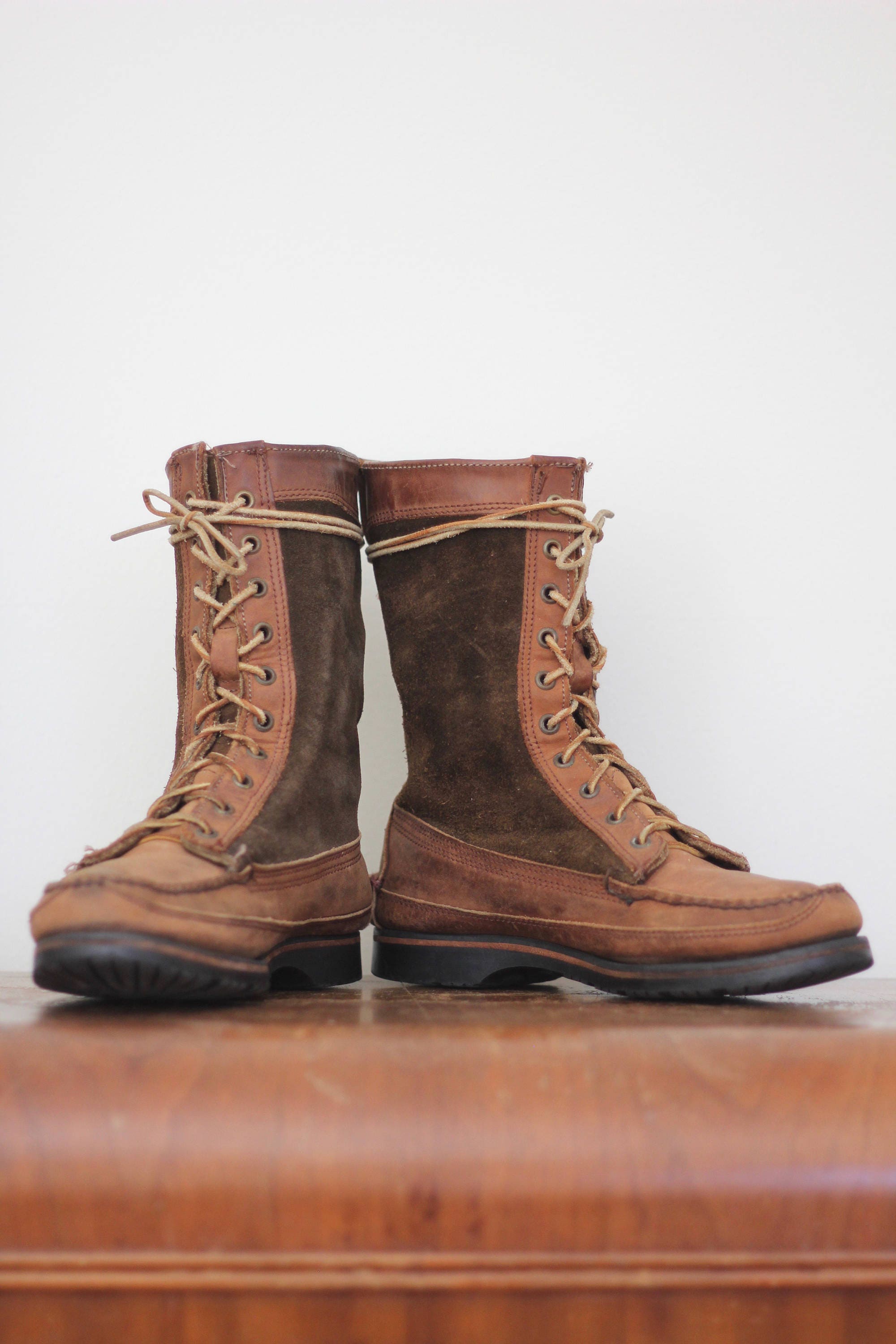 Men's Brown Leather Suede Cole Haan Moccasin Hunting Boots Lace Up