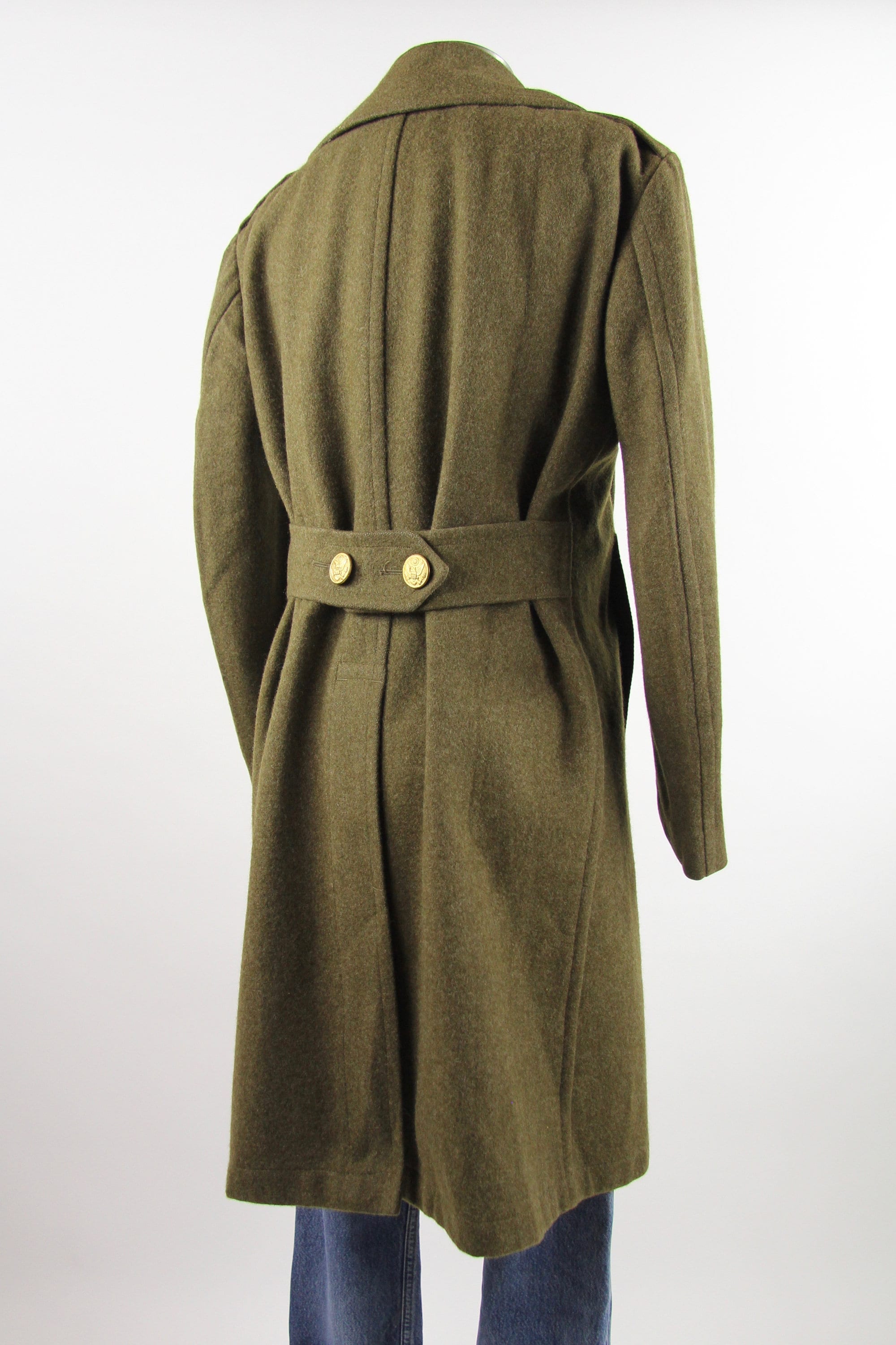WWII Men's Military Coat Wool Gold Button Olive Green Trench Winter
