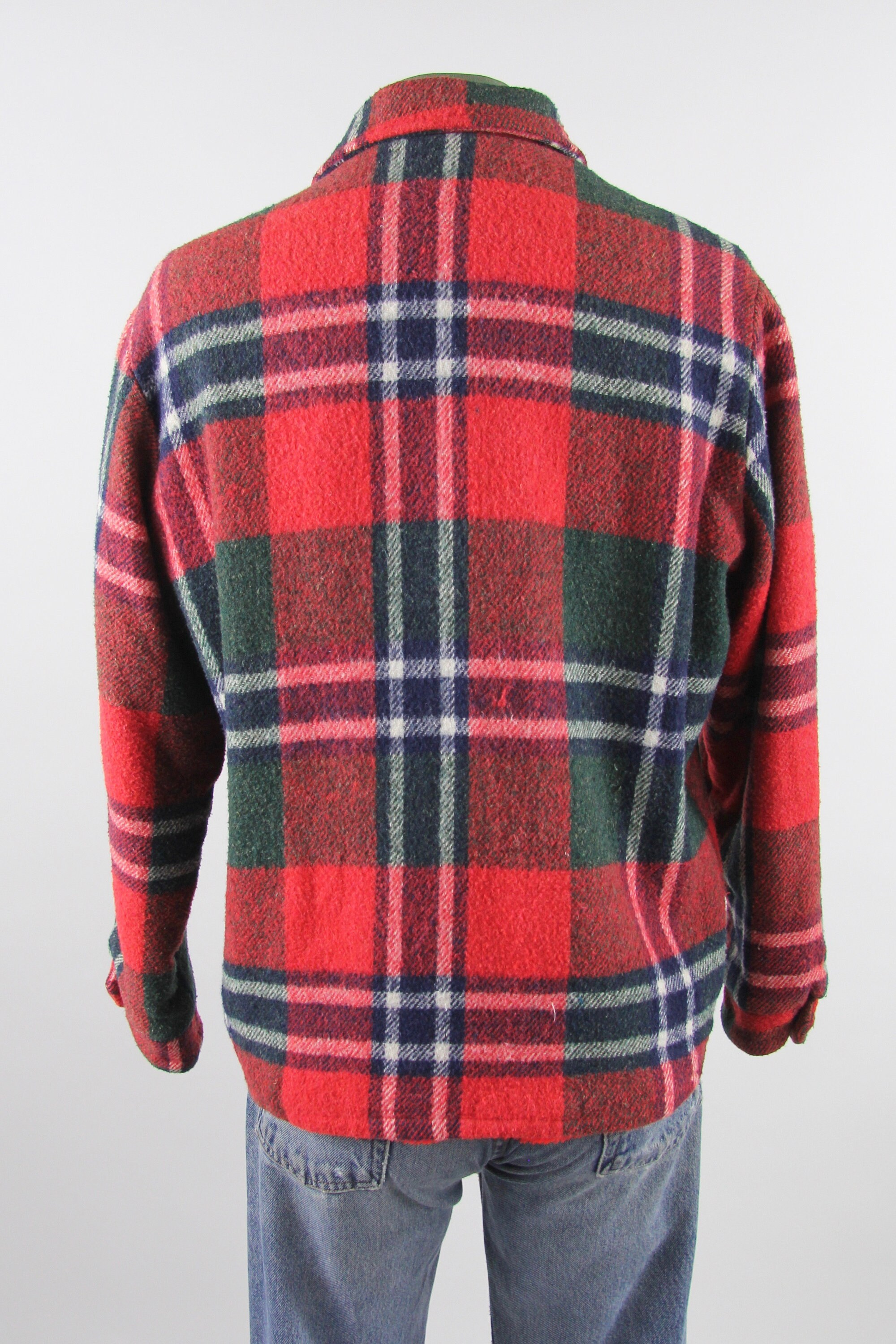 Men's Plaid 60's Work Jacket Vintage Heavy Lumberjack Shirt Size Medium