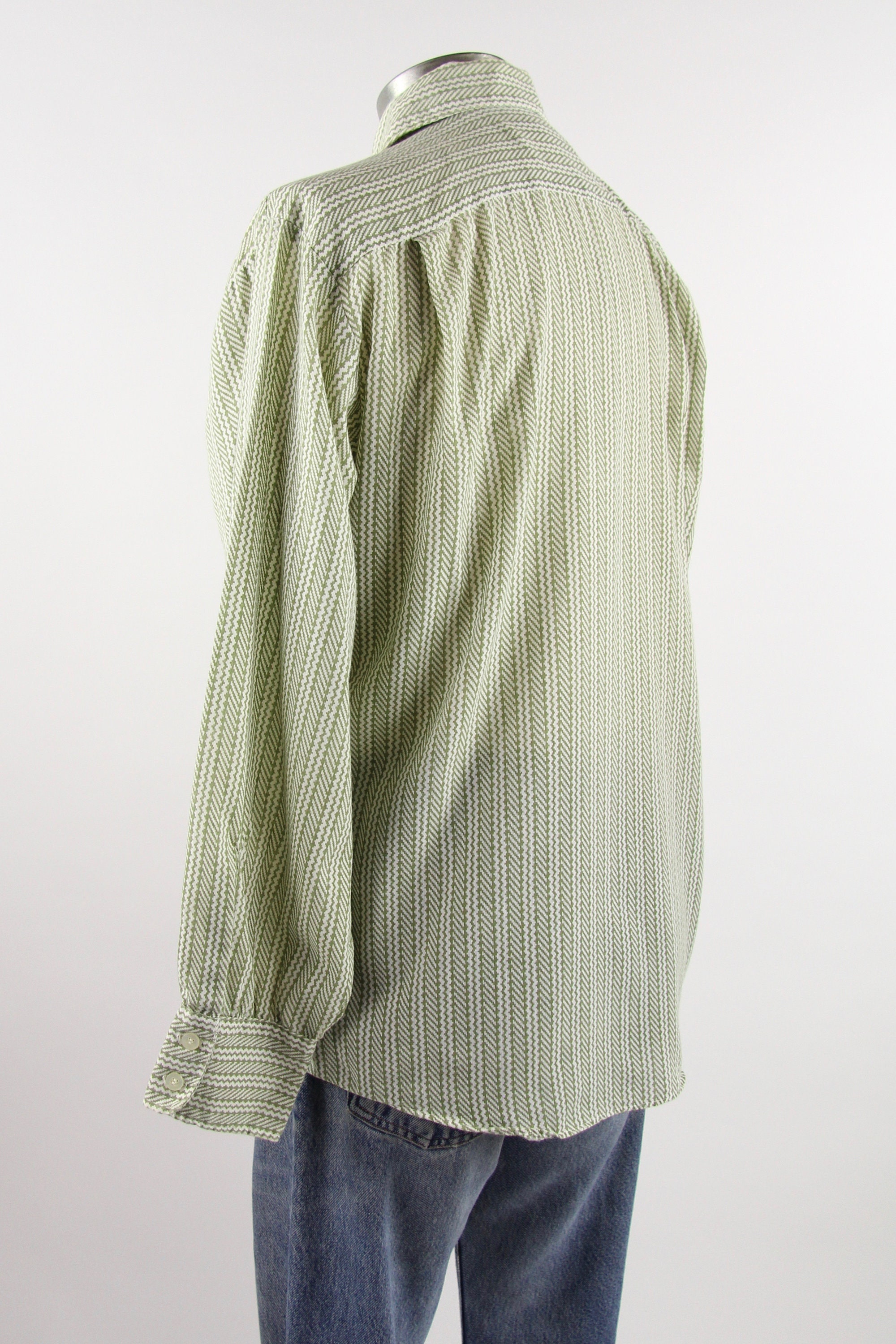 green vertical striped shirt