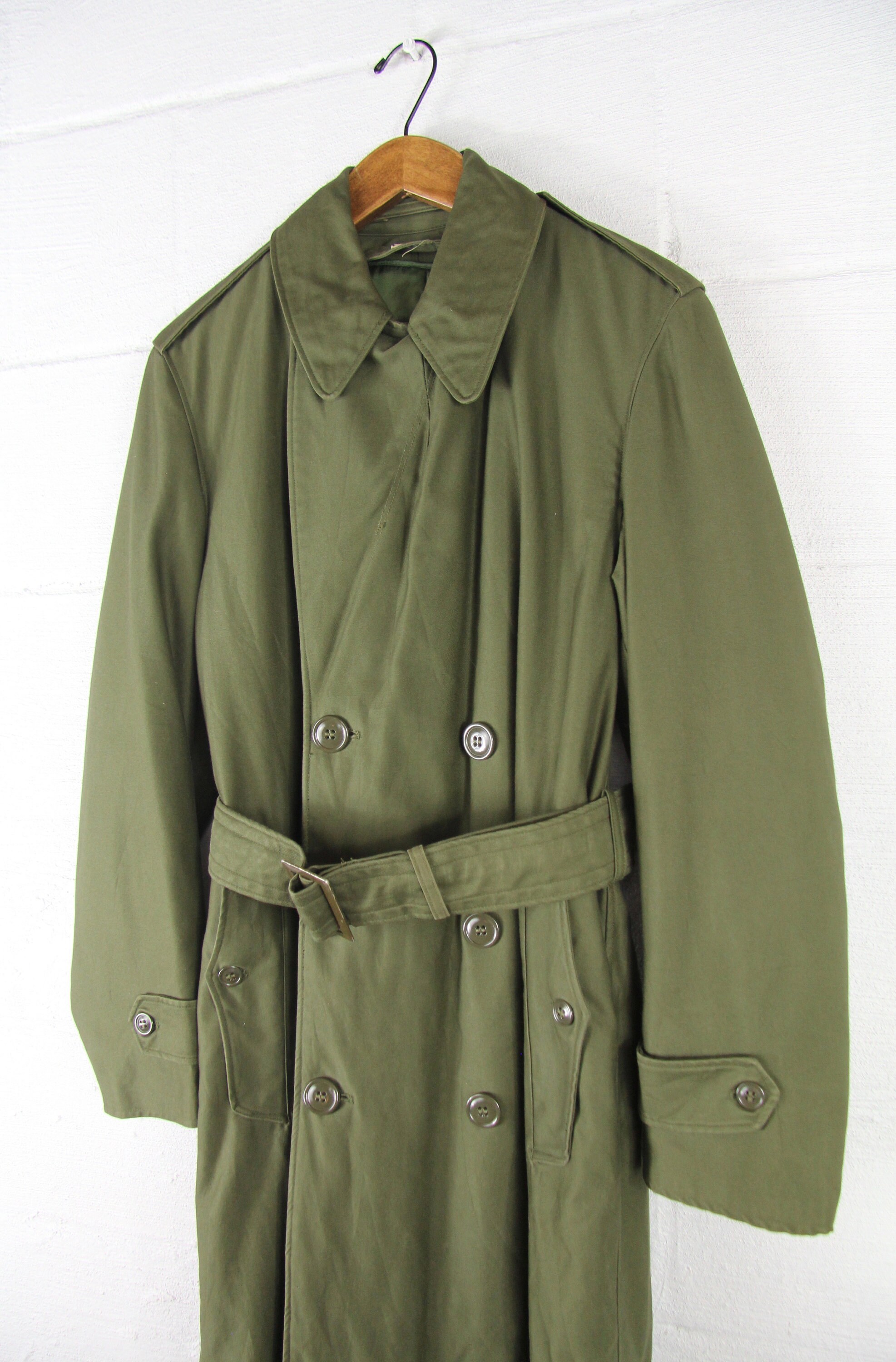 LINED Military Trench Coat Vietnam Army Green Thick Heavy Vintage