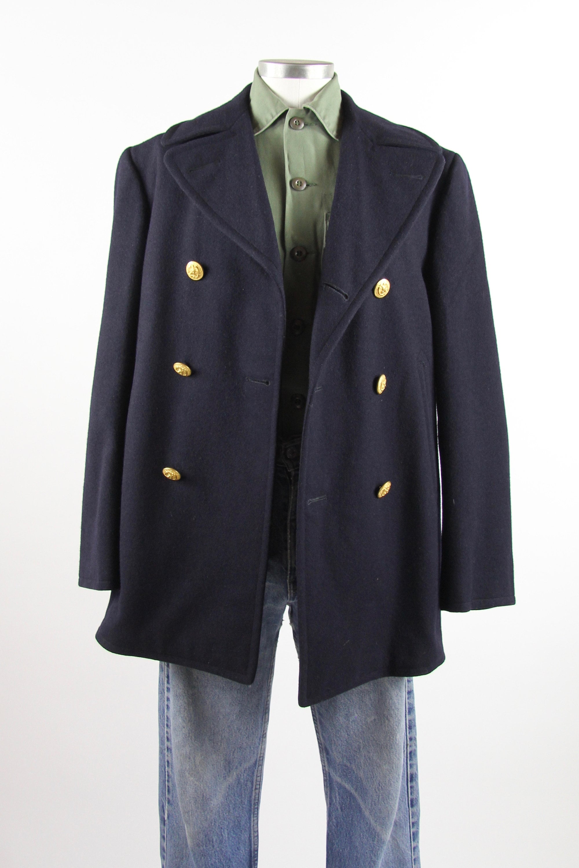 US Navy Peacoat Blue Military Winter Jacket Sailor Coat with Gold Buttons Size Medium