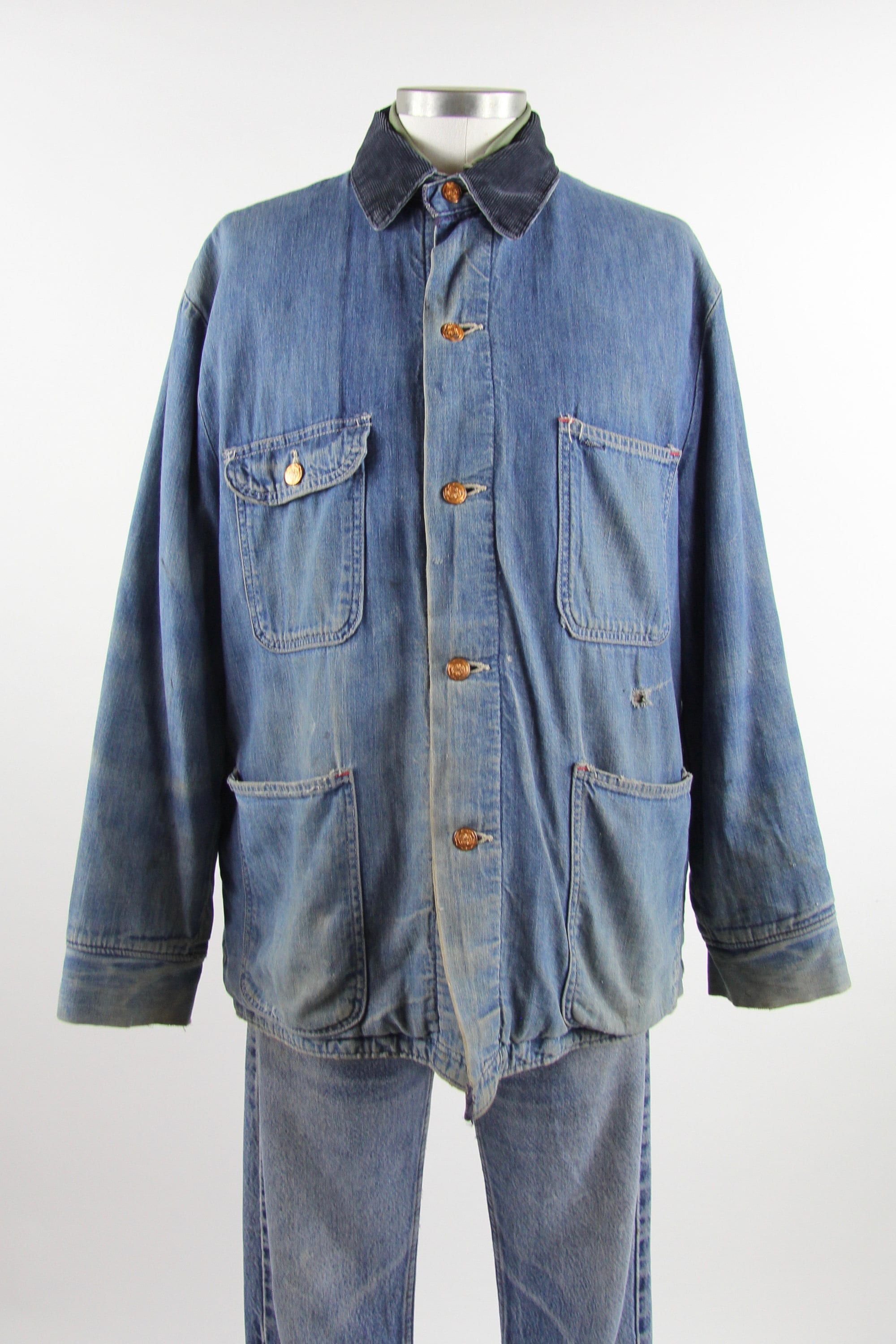 60's Chore Coat Men's Vintage Farm Jacket with Wool Lining Size Large