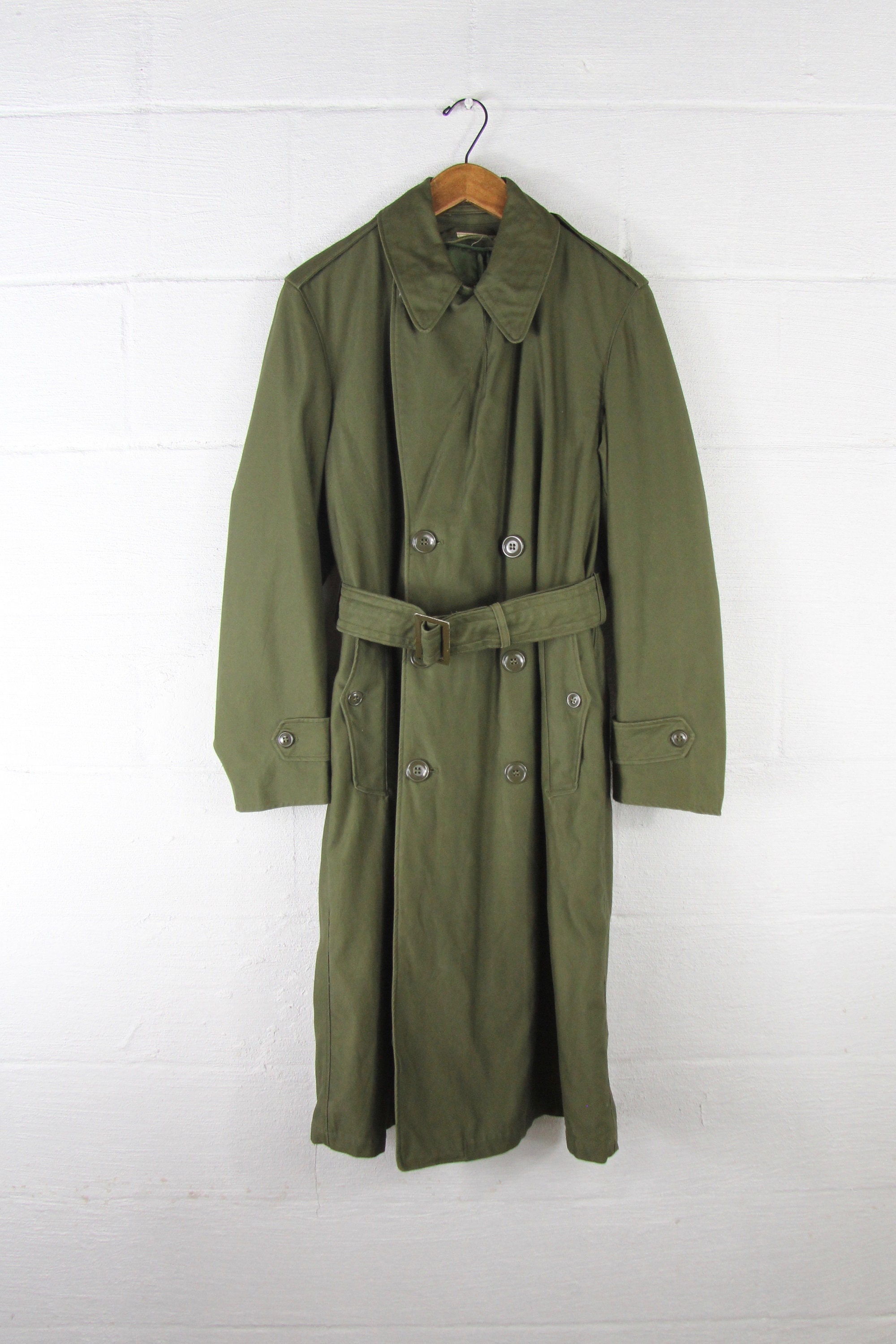 LINED Military Trench Coat Vietnam Army Green Thick Heavy Vintage ...