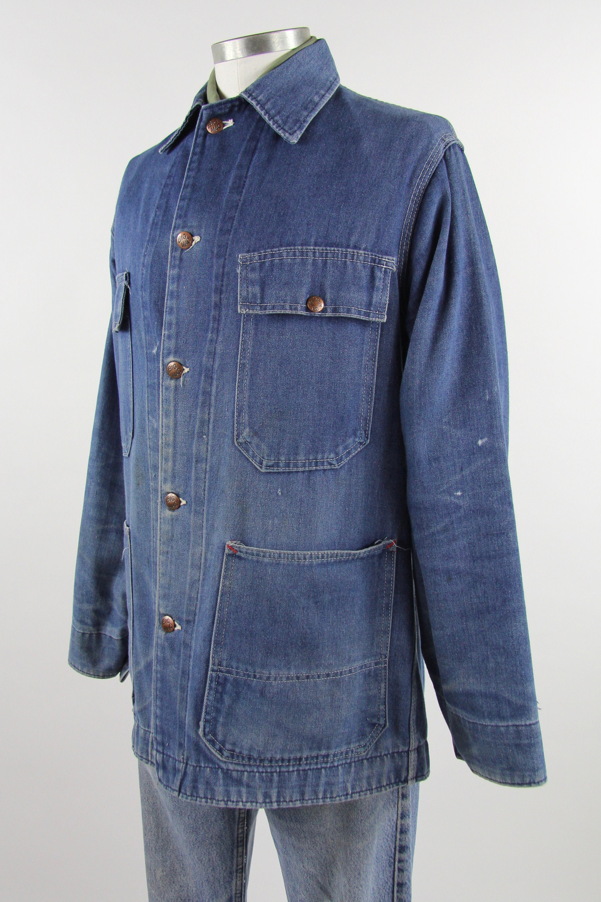 Denim Chore Coat Men's JC Penney Big Mac Vintage Jean Jacket Size Large L