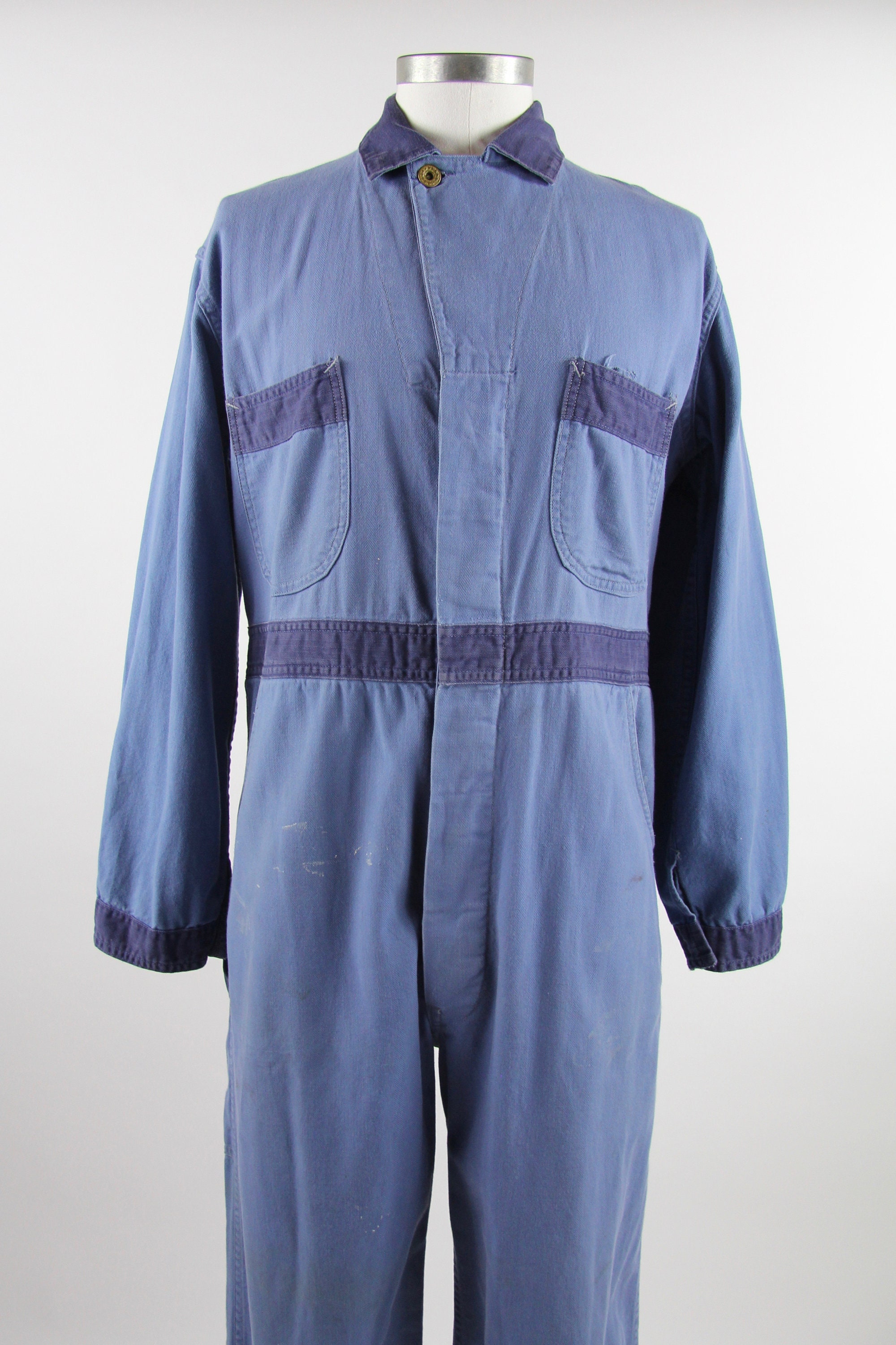 Mechanic Jumpsuit Coveralls Blue Work Suit Men's Uniform Vintage Size