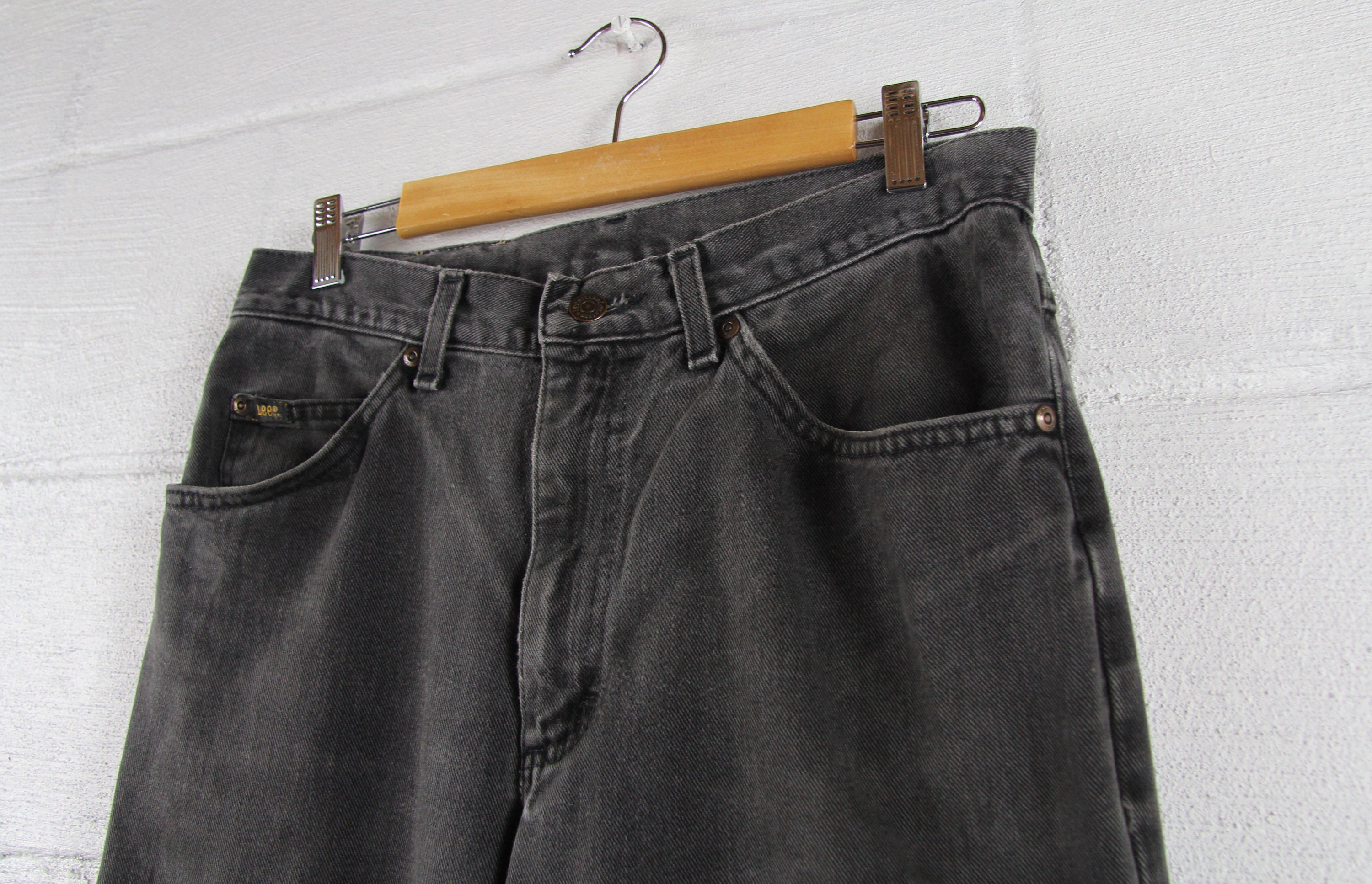 Vintage Faded Black Jeans Lee Straight Leg Dark Wash Pants 31 x 33.5