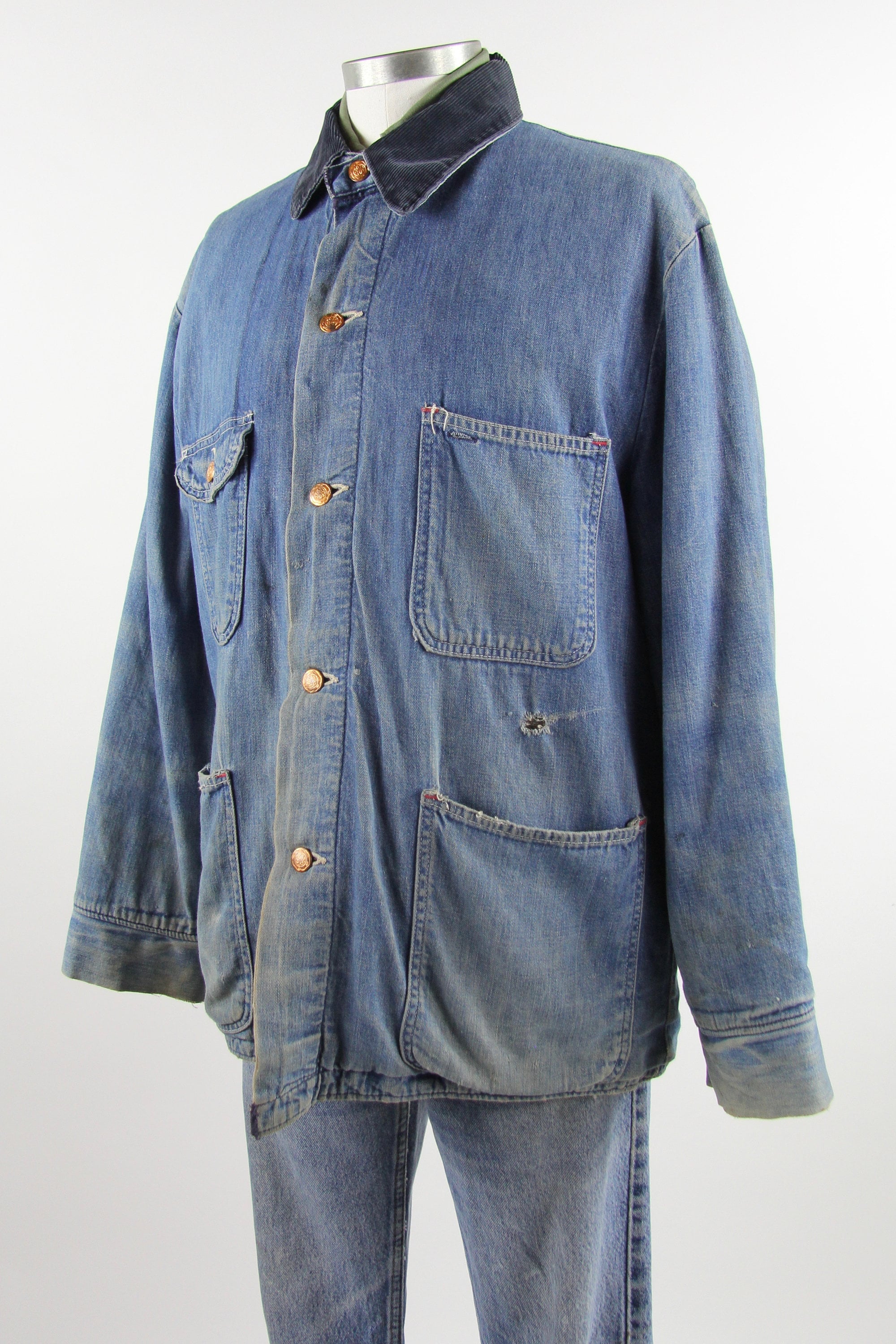 60's Chore Coat Men's Vintage Farm Jacket with Wool Lining Size Large