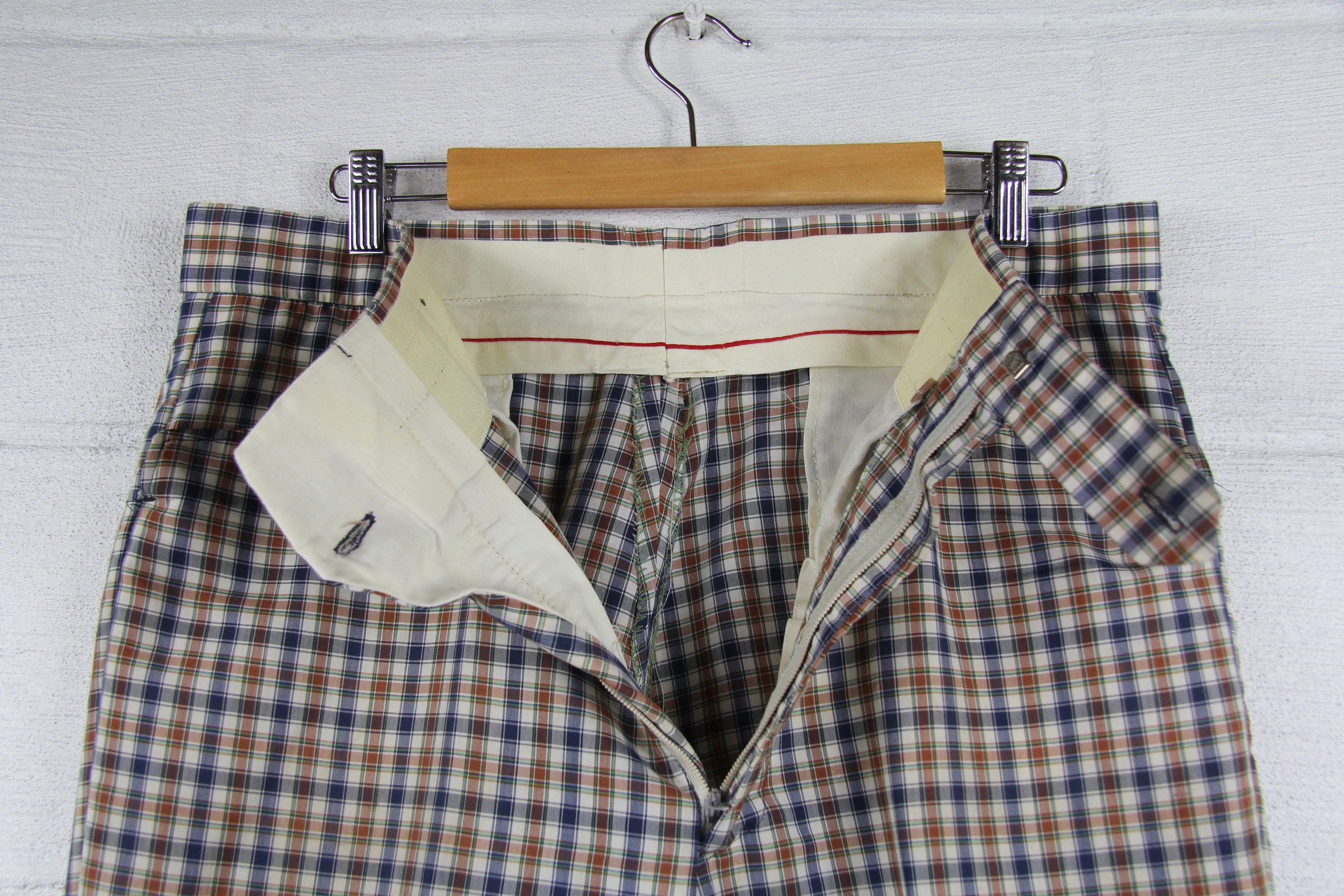 70's Men's Golf Pants Plaid Divoys Blue Brown Green Cream Slacks Size 35
