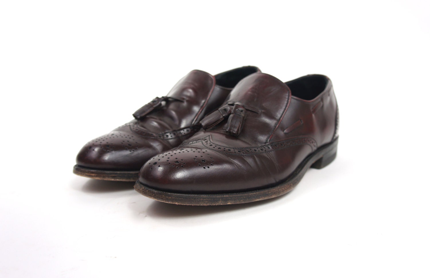 Men's Maroon Leather Shoes Size 9.5 Wingtip Tassel Slip On Dress Shoes