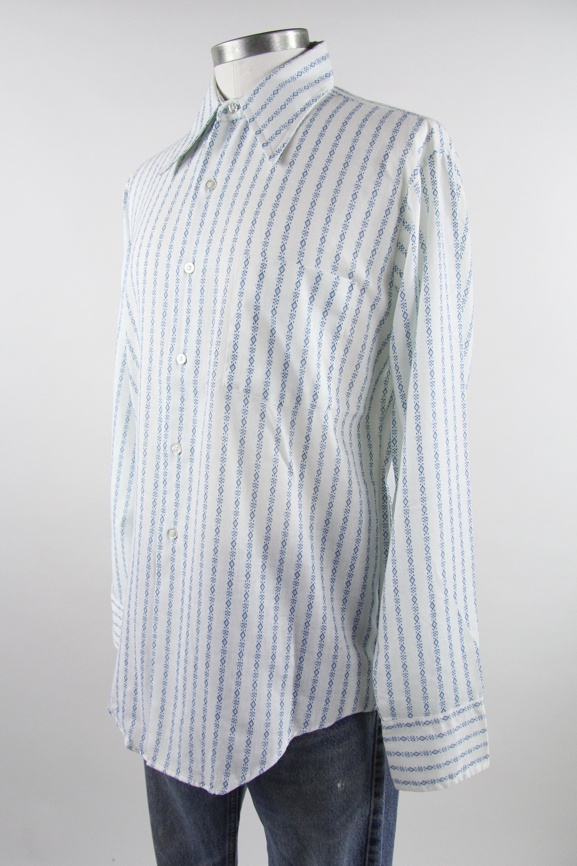70's Striped Shirt Men's Vintage Vertical Striped Button Down Dress