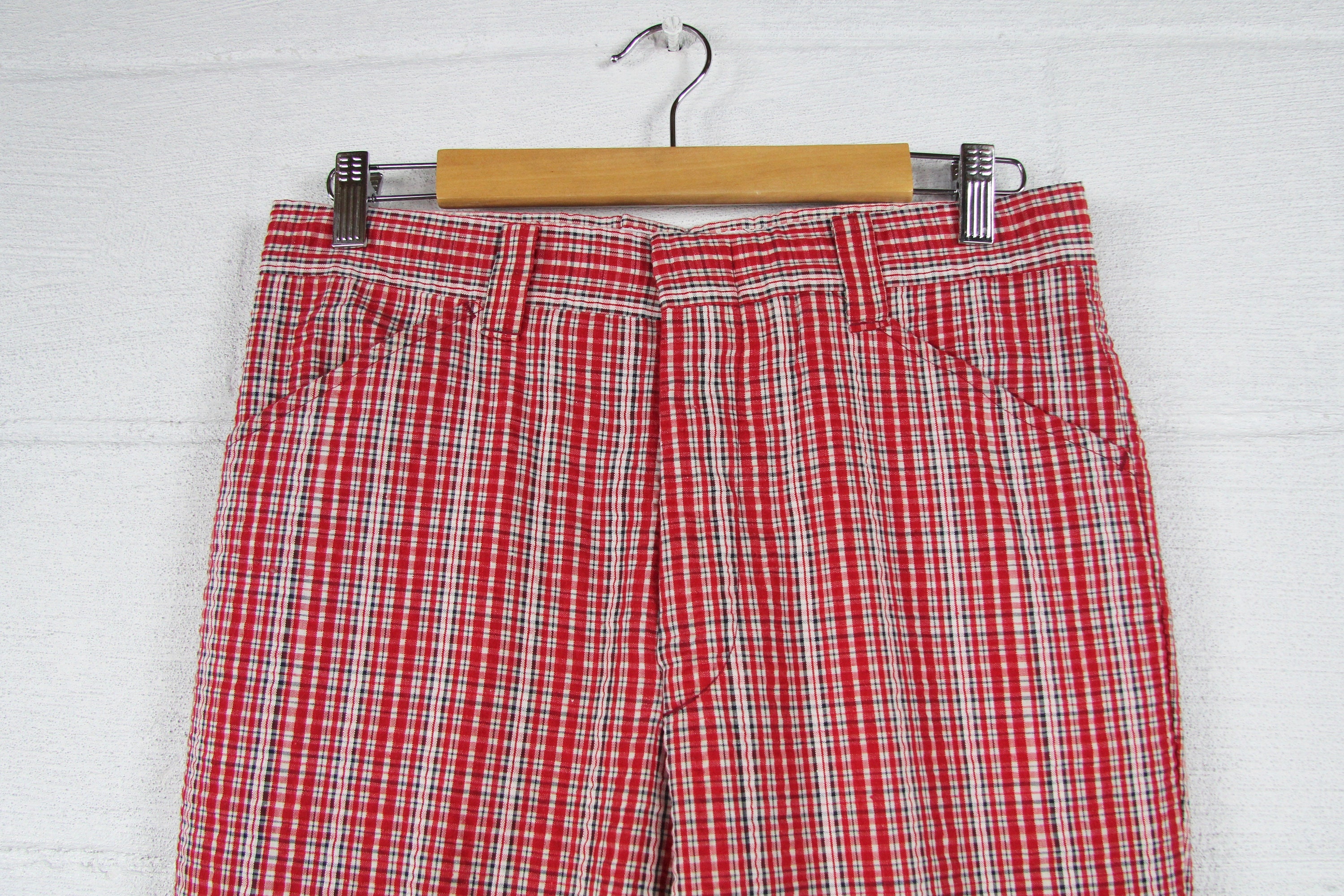 Plaid Men's Pants Red White Cotton Mens's Boot Cut 70's Flares 31 x 28