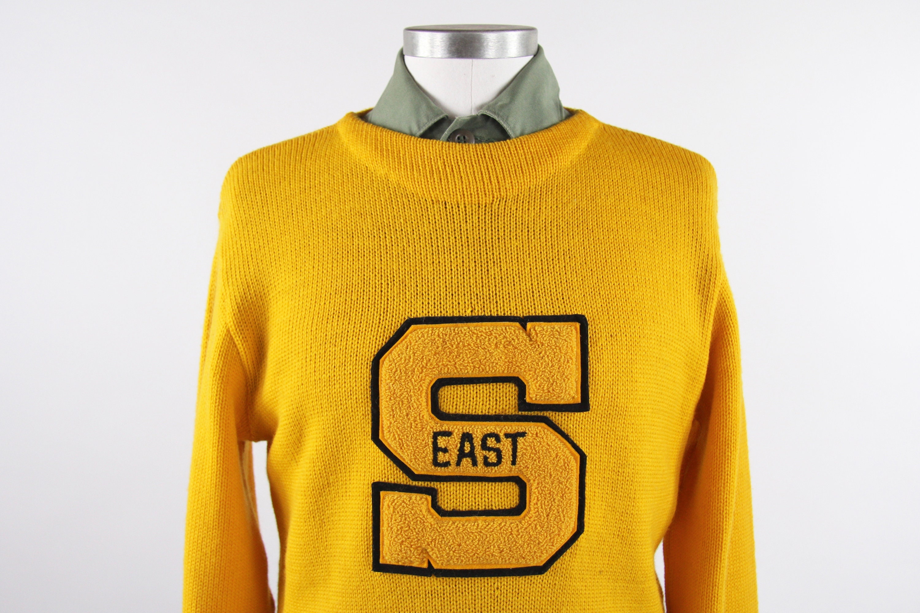 1950's Varsity Sweater Yellow Letterman Pullover Sweater Gerry's Sport Shop Vintage Size Medium
