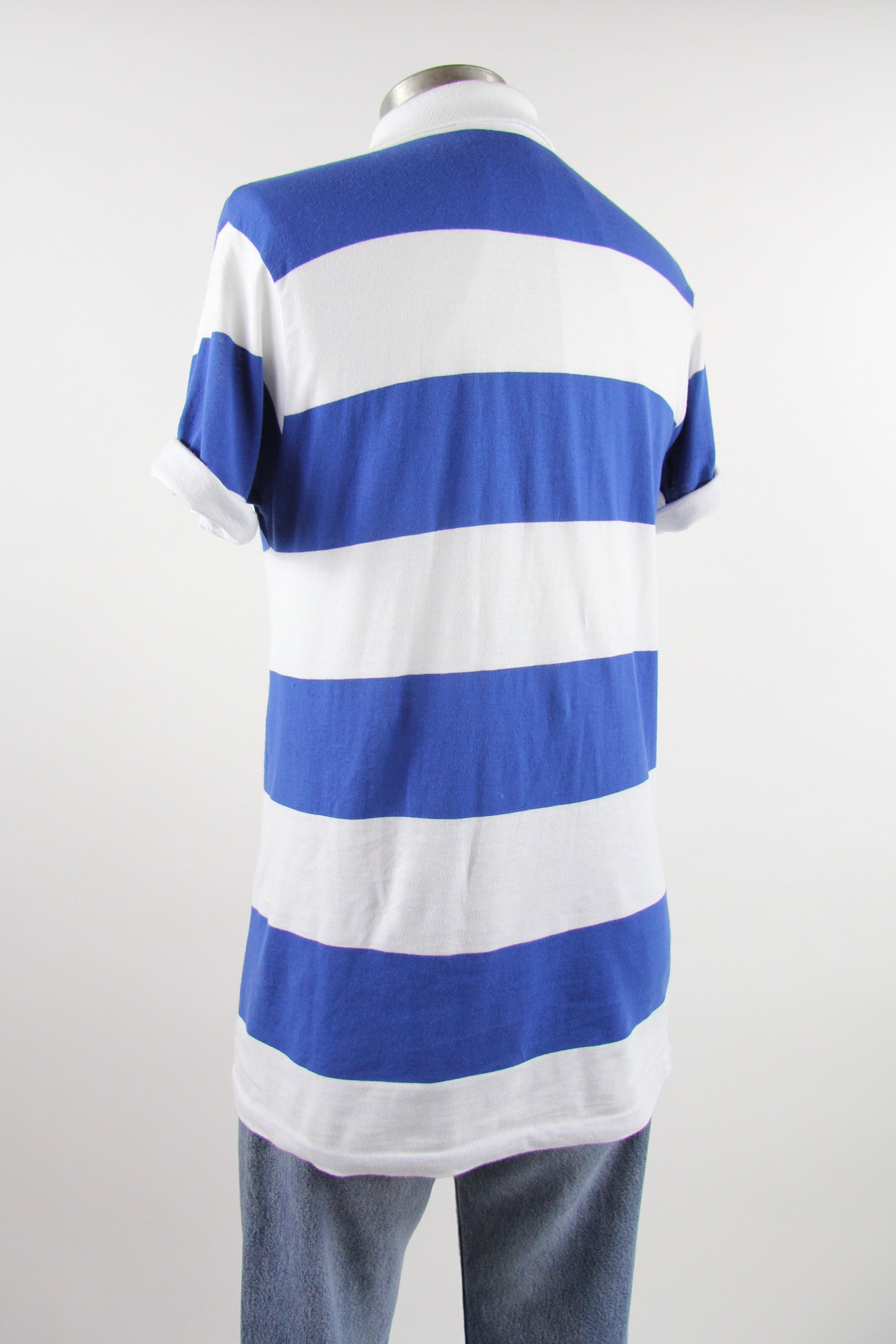 Blue and White Striped Men's Polo Collared Shirt Vintage Size Medium