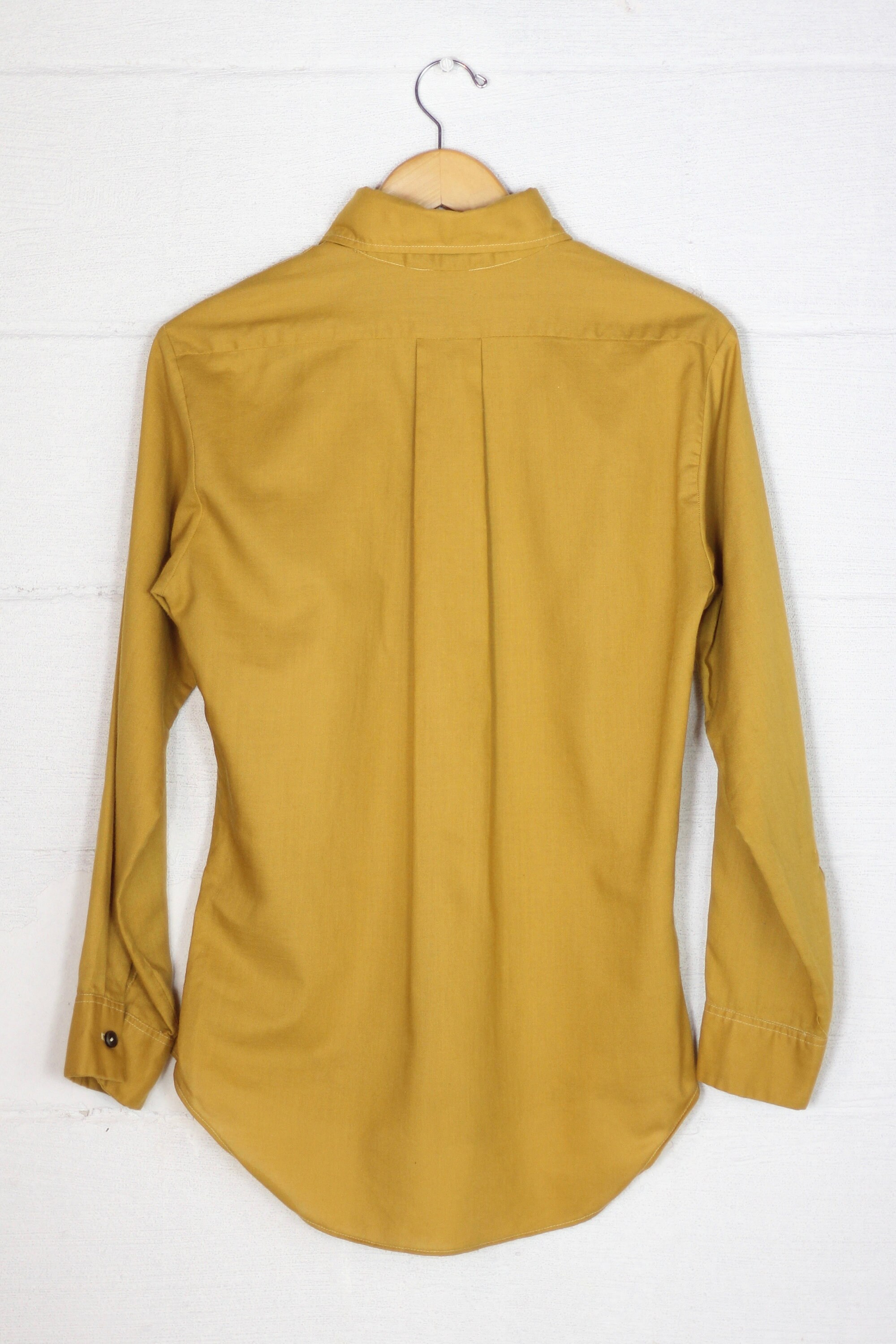 mustard yellow button up shirt men's