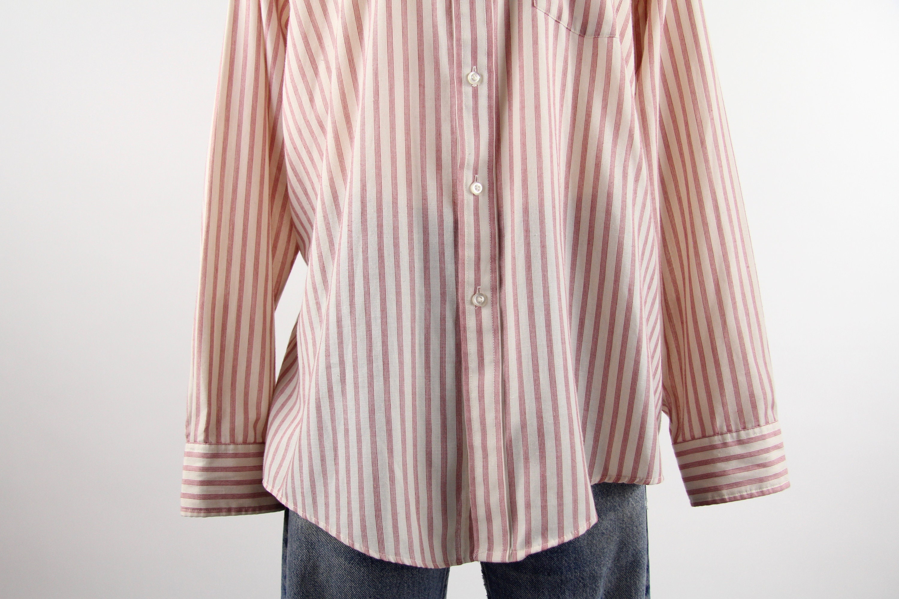 Striped Men's Shirt Red & White Vertical Striped Button Down Vintage ...