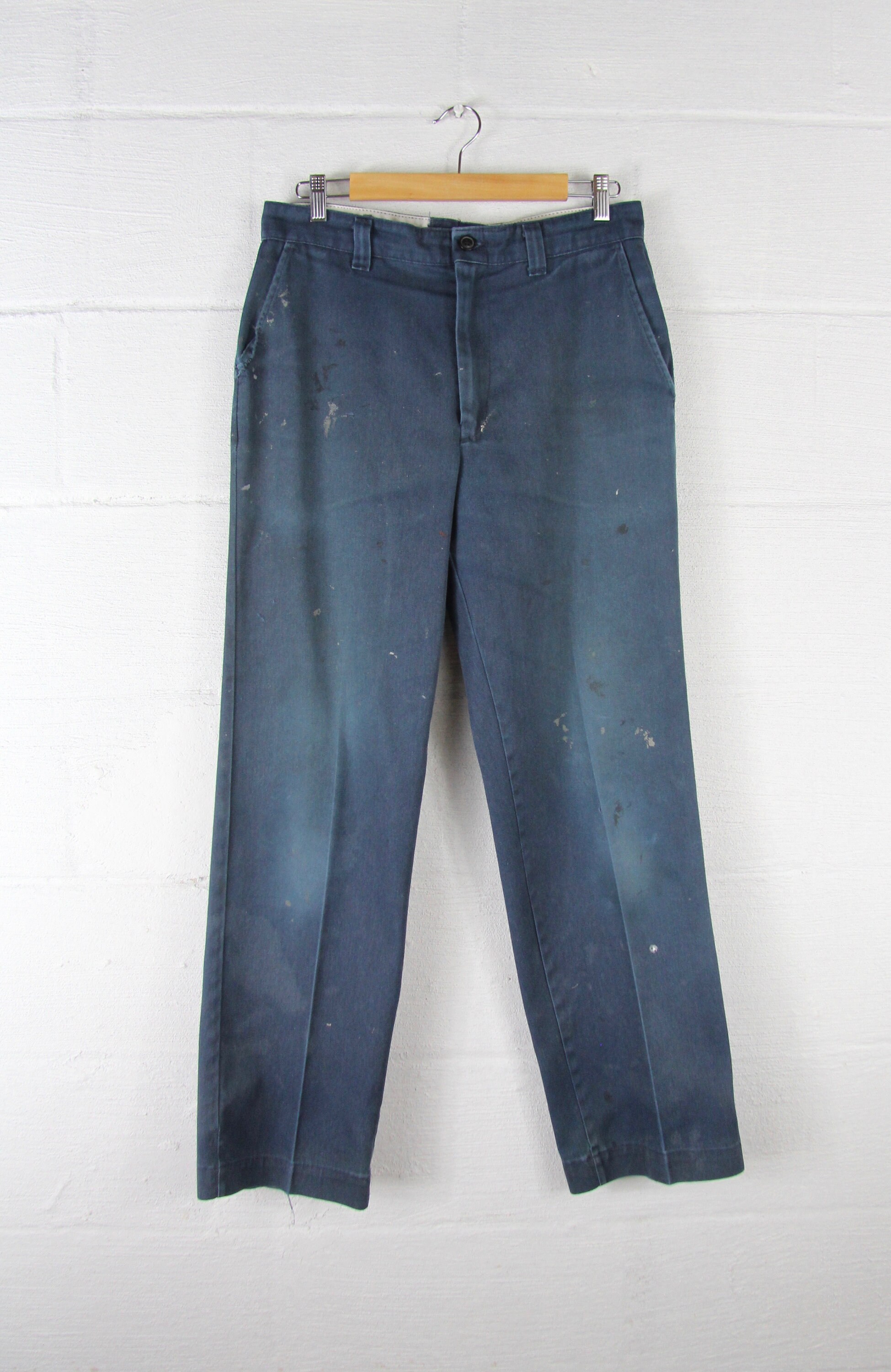Men's Work Pants Navy Blue Distressed Grunge Painters Pants Workwear