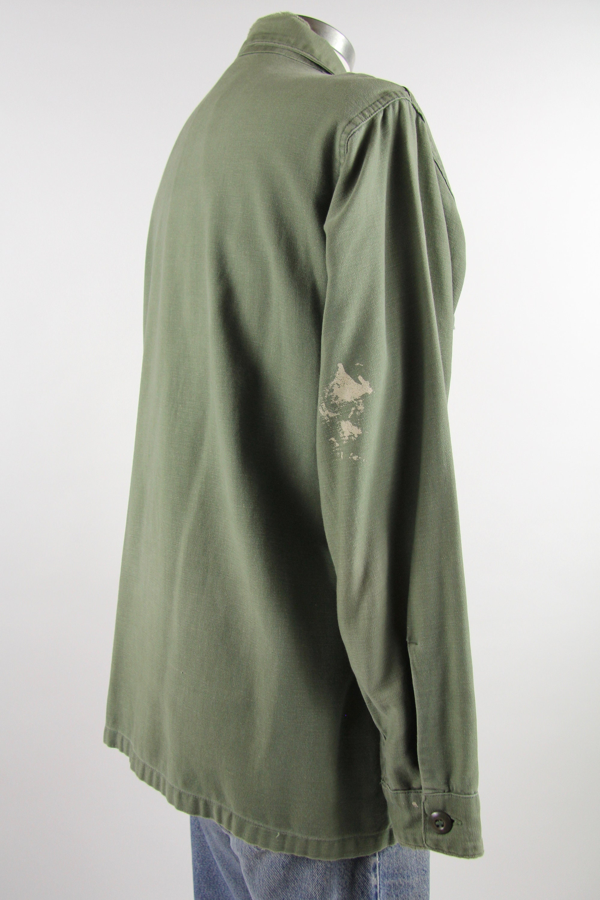 Men's Military Shirt Vintage Green Army Long Sleeve Distressed Shirt