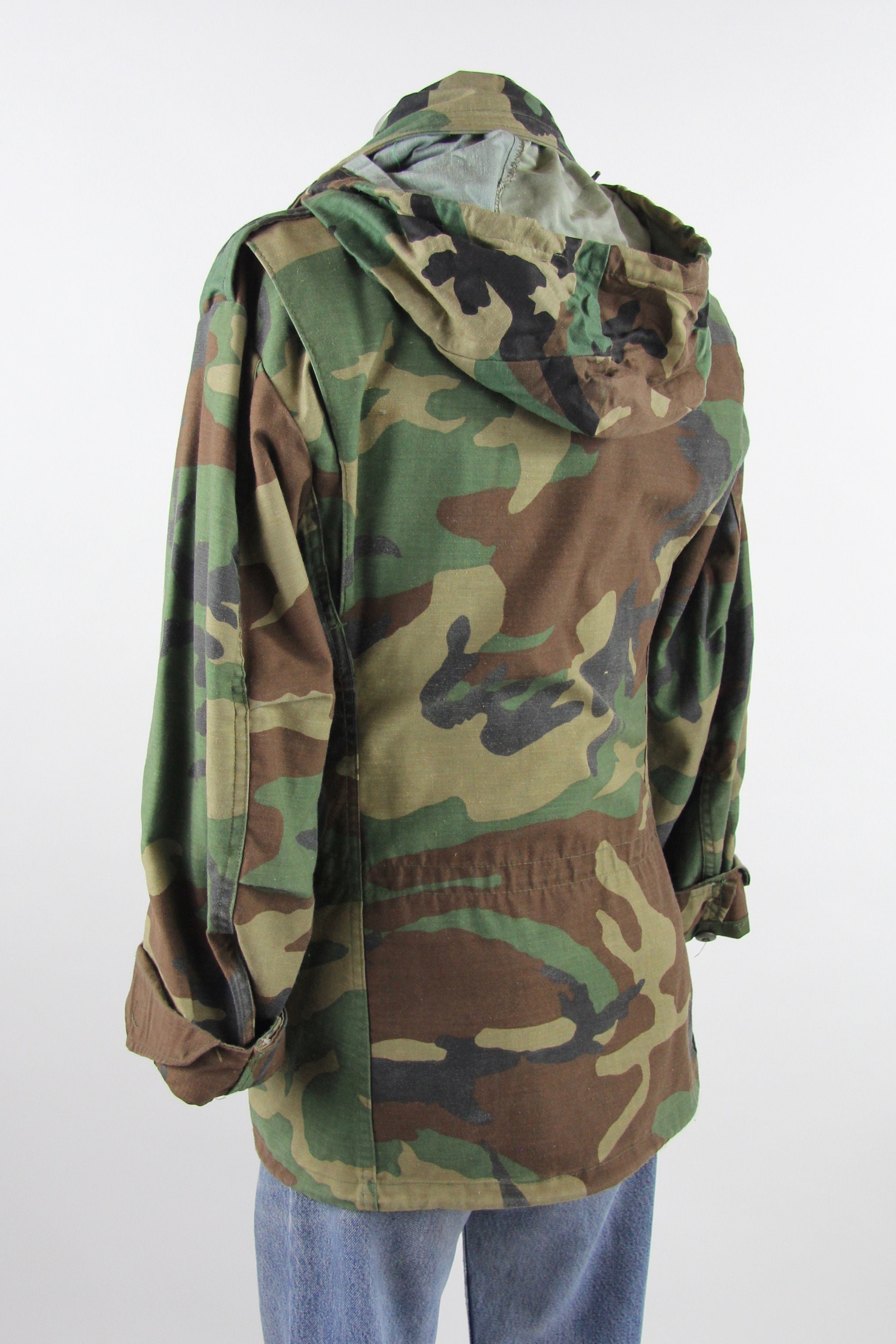 Camo Army Coat Men's Military Thick Cold Weather Army Field Jacket Vintage Size Small / Zip Hood 