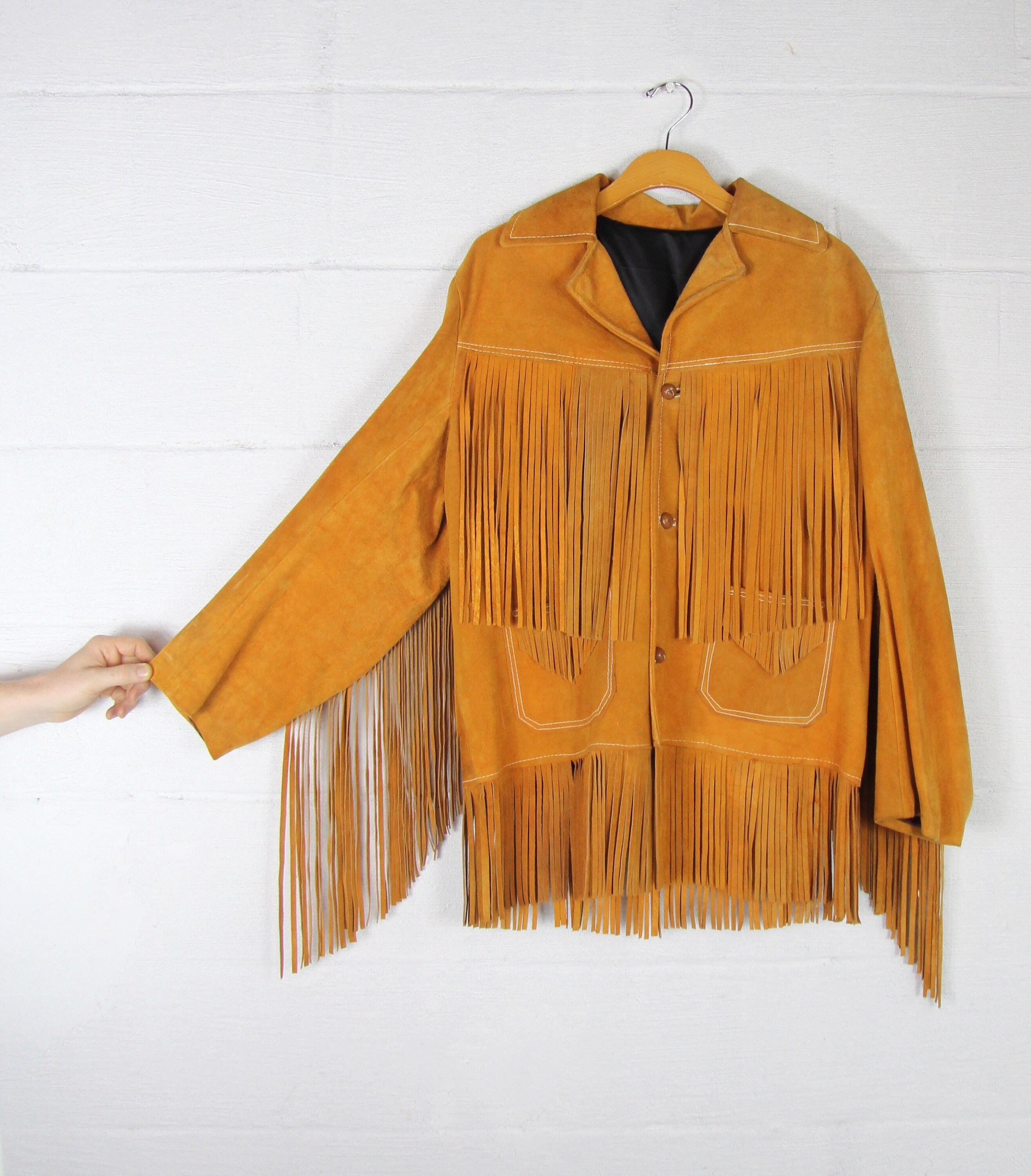 Fringe Leather Jacket 70's Orange Brown Suede Leather Fringe Hippie