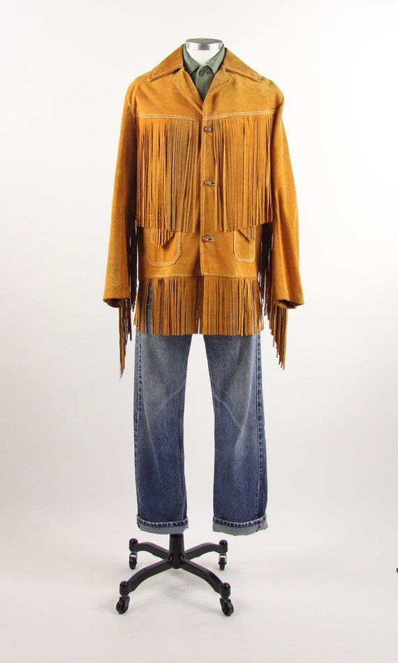 Fringe Leather Jacket 70's Orange Brown Suede Leat